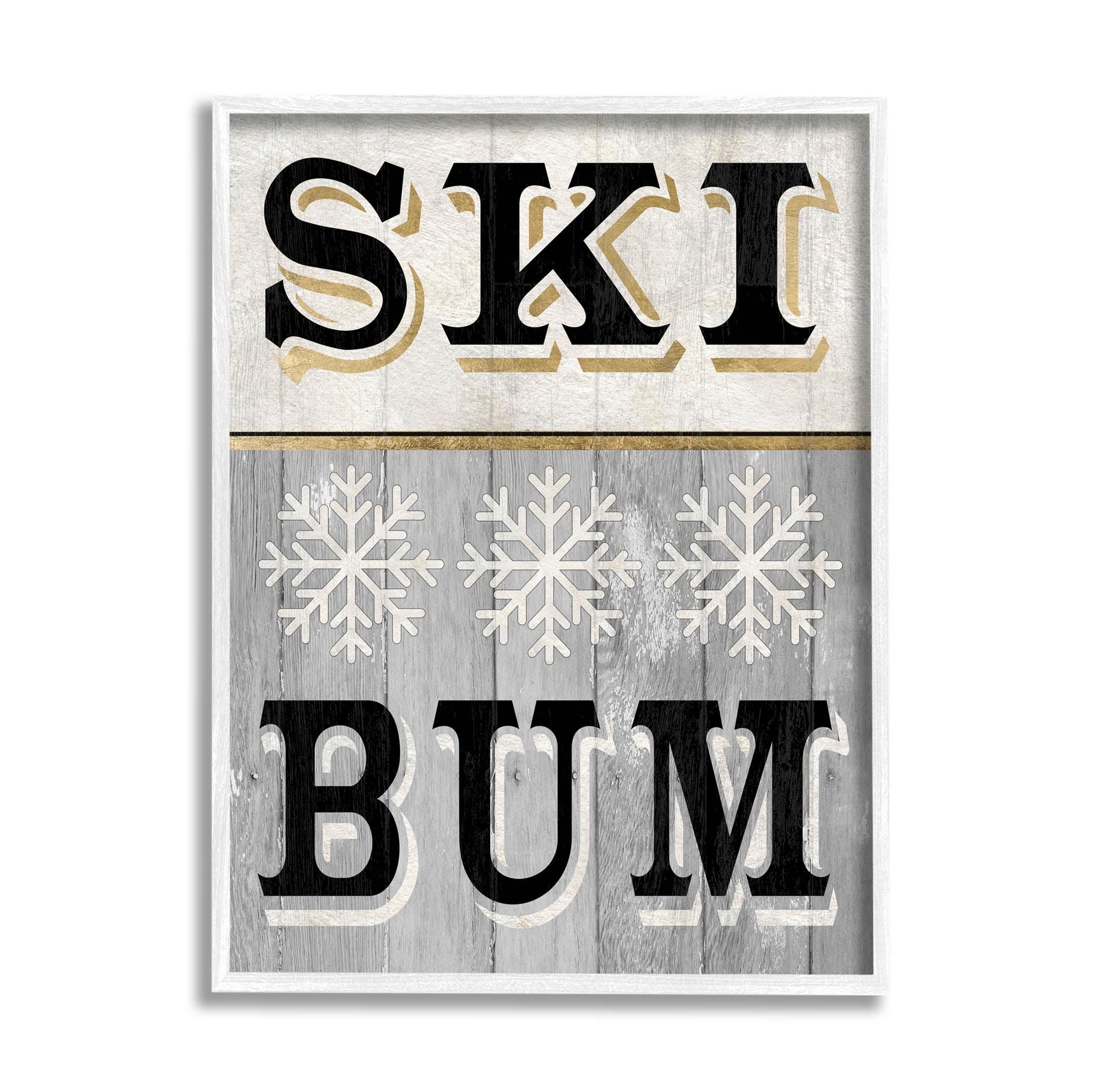 Stupell Industries Ski Bum Snowflake Sign Graphic Art White Framed Art Print Wall Art, Design by Livi Finn