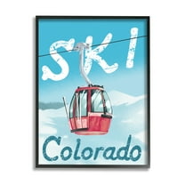 Stupell Industries Ski Colorado Winter Mountain Trolly Snowy Hill Sports Painting Black Framed Art Print Wall Art, 11 x 14