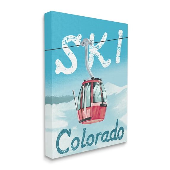 Stupell Industries Ski Colorado Winter Mountain Trolly Snowy Hill Sports Painting Gallery Wrapped Canvas Print Wall Art, 16 x 20