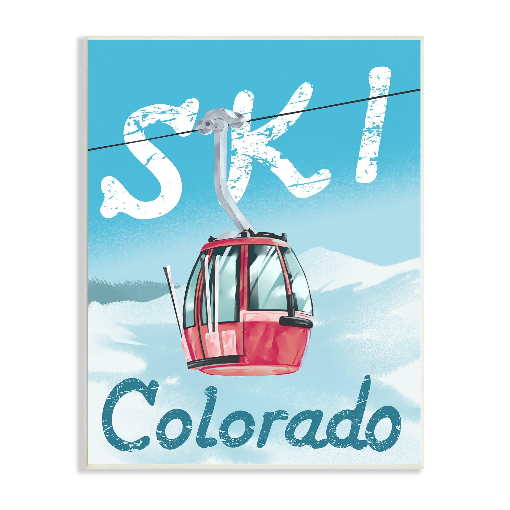 Stupell Industries Ski Colorado Winter Mountain Trolly Snowy Hill Sports Painting Unframed Art Print Wall Art, 13 x 19
