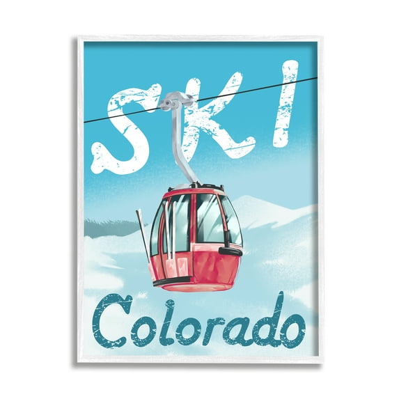 Stupell Industries Ski Colorado Winter Mountain Trolly Snowy Hill Sports Painting White Framed Art Print Wall Art, 16 x 20