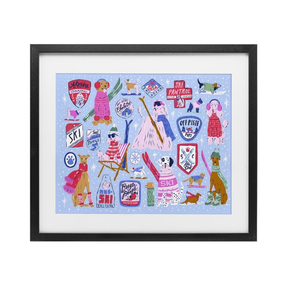 Stupell Industries Ski Dogs Composition Black Framed Print Under Glass design by Krissy Mast, 13 x 16