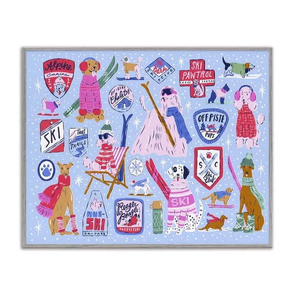 Stupell Industries Ski Dogs Composition Gray Framed Giclee Art design by Krissy Mast, 16 x 20