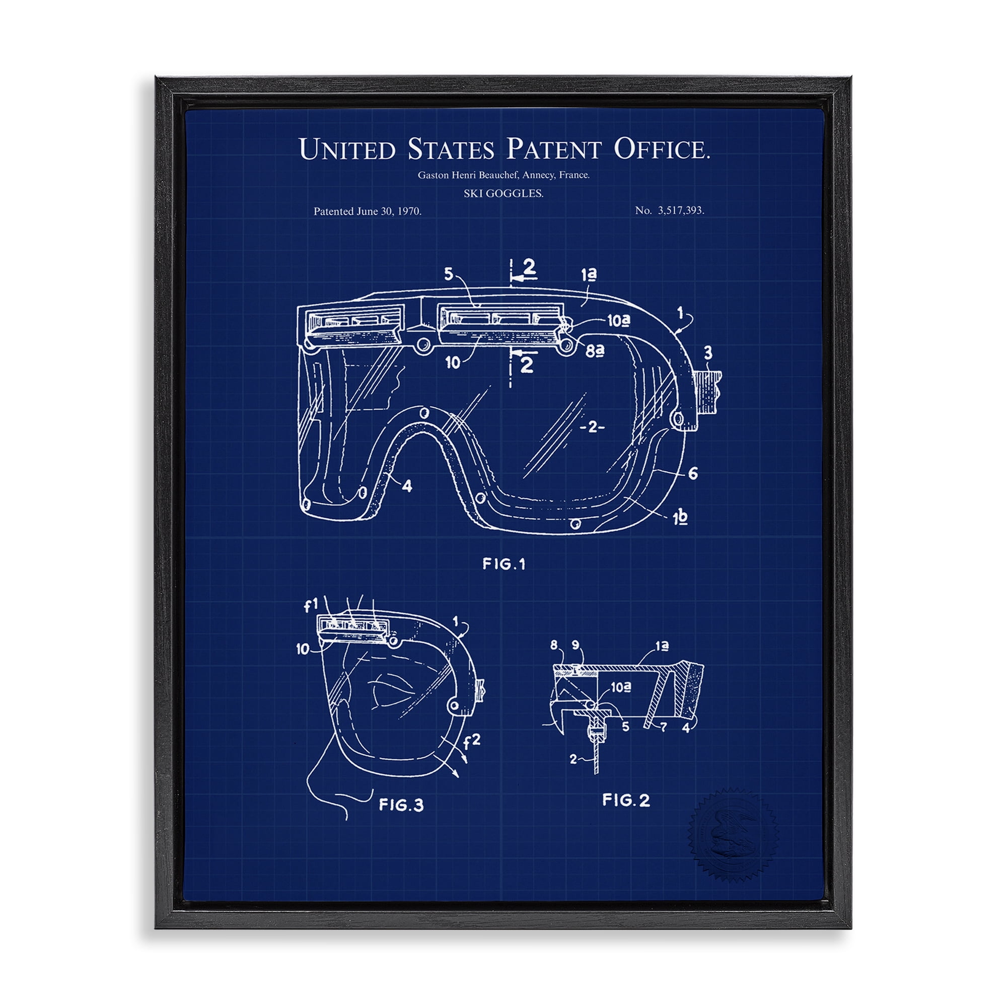 Stupell Industries Ski Goggles Blueprint Sports Painting Black Floater Framed Art Print Wall Art, 25 x 31