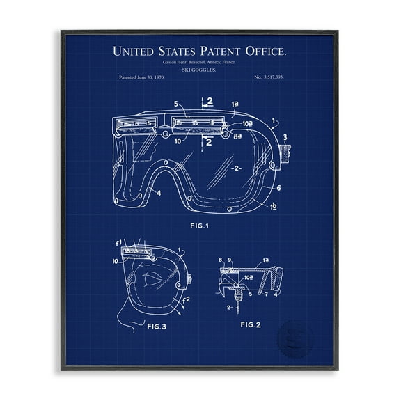 Stupell Industries Ski Goggles Blueprint Sports Painting Black Framed Art Print Wall Art, 11 x 14