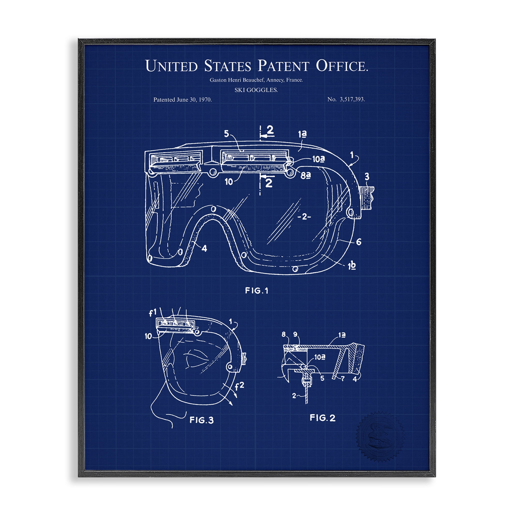 Stupell Industries Ski Goggles Blueprint Sports Painting Black Framed Art Print Wall Art, 16 x 20