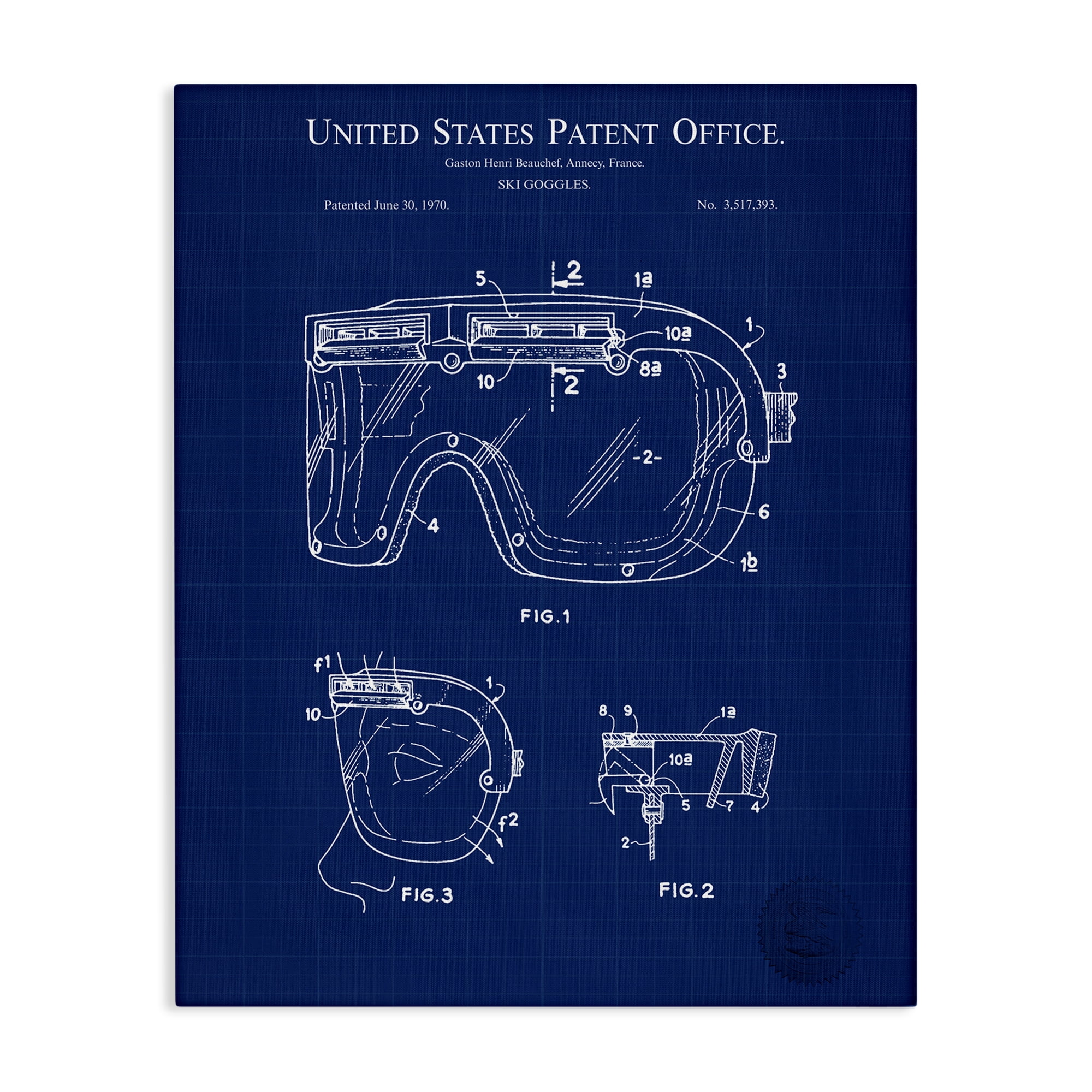 Stupell Industries Ski Goggles Blueprint Sports Painting Gallery Wrapped Canvas Art Print Wall Art, 30 x 40