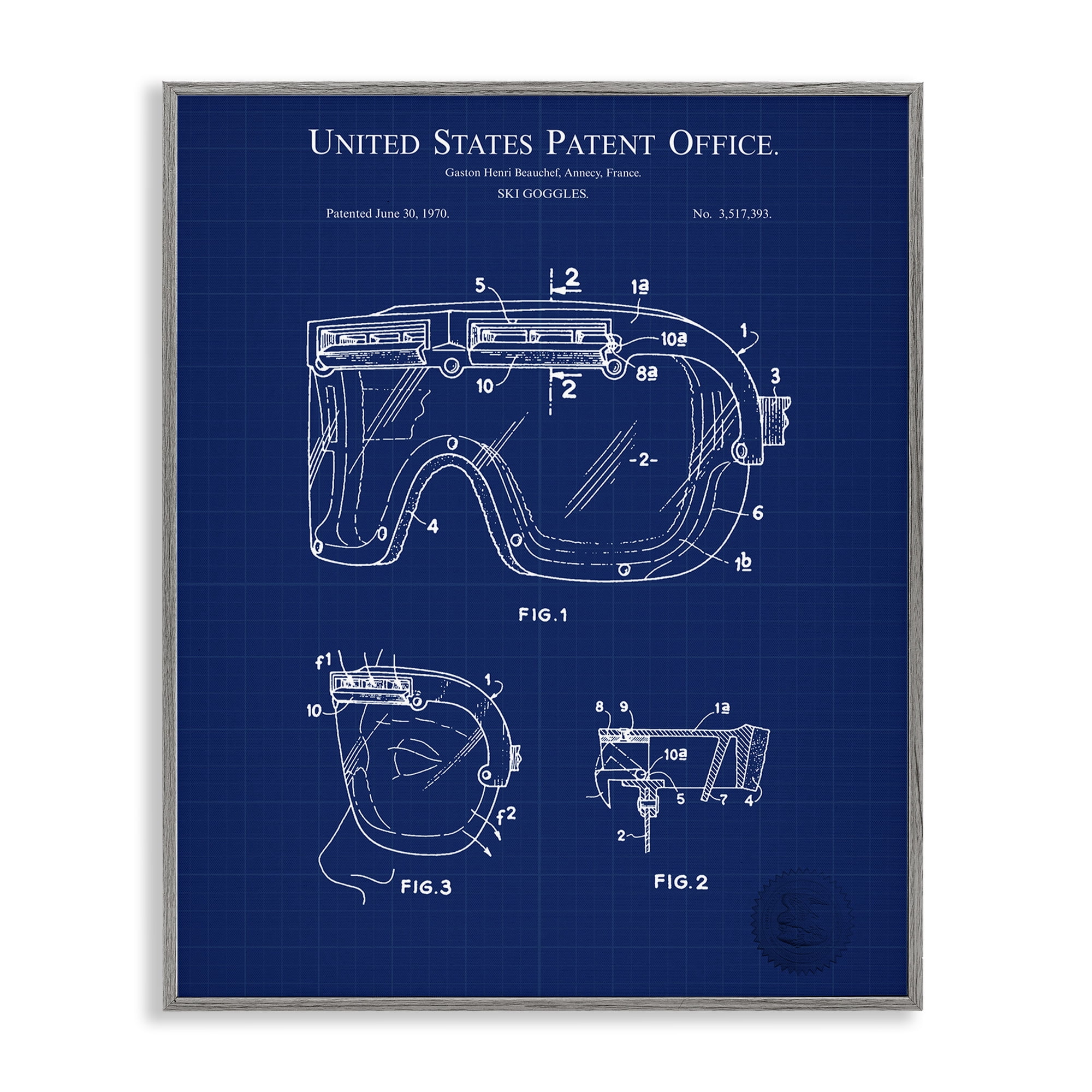 Stupell Industries Ski Goggles Blueprint Sports Painting Gray Framed Art Print Wall Art, 24 x 30
