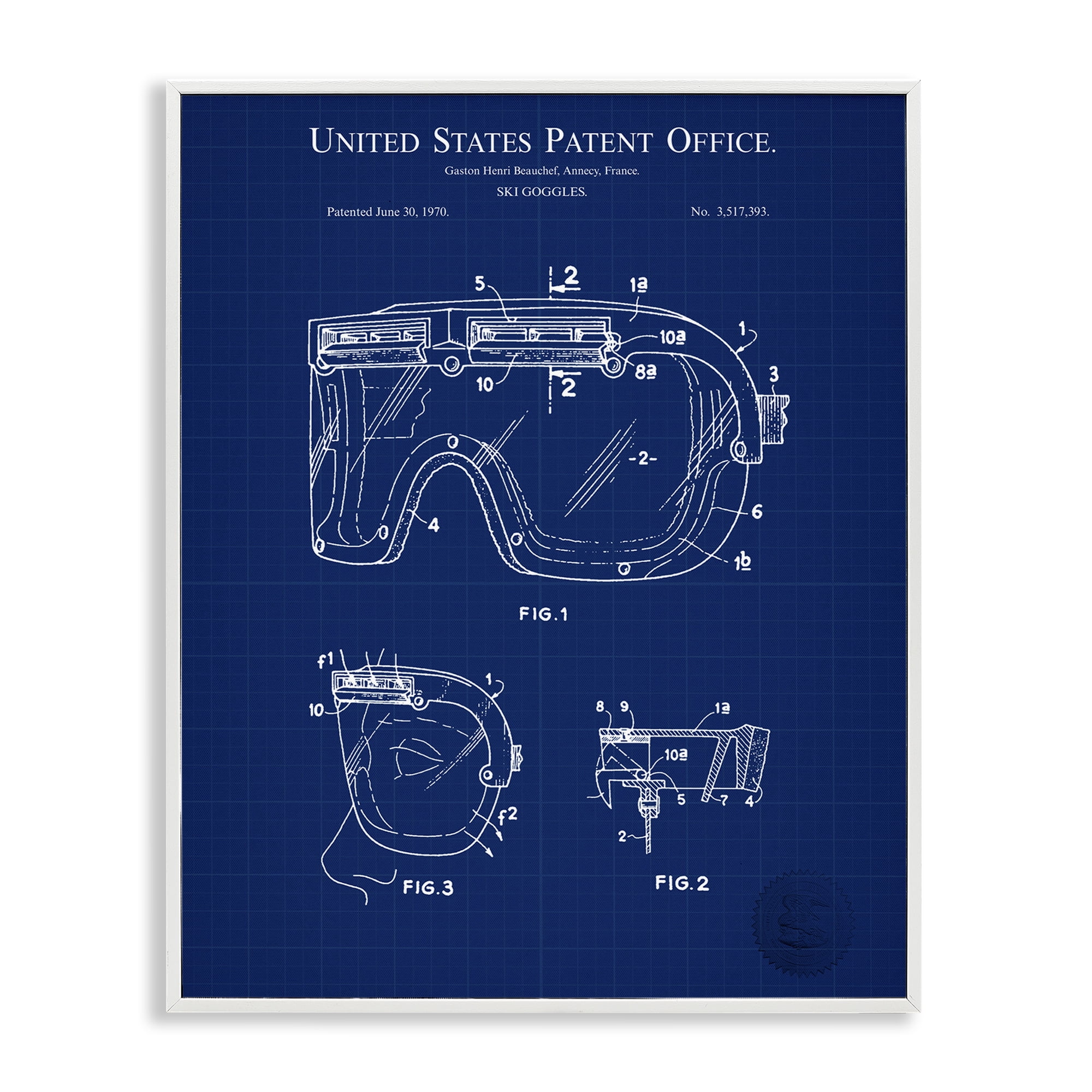 Stupell Industries Ski Goggles Blueprint Sports Painting White Framed Art Print Wall Art, 24 x 30