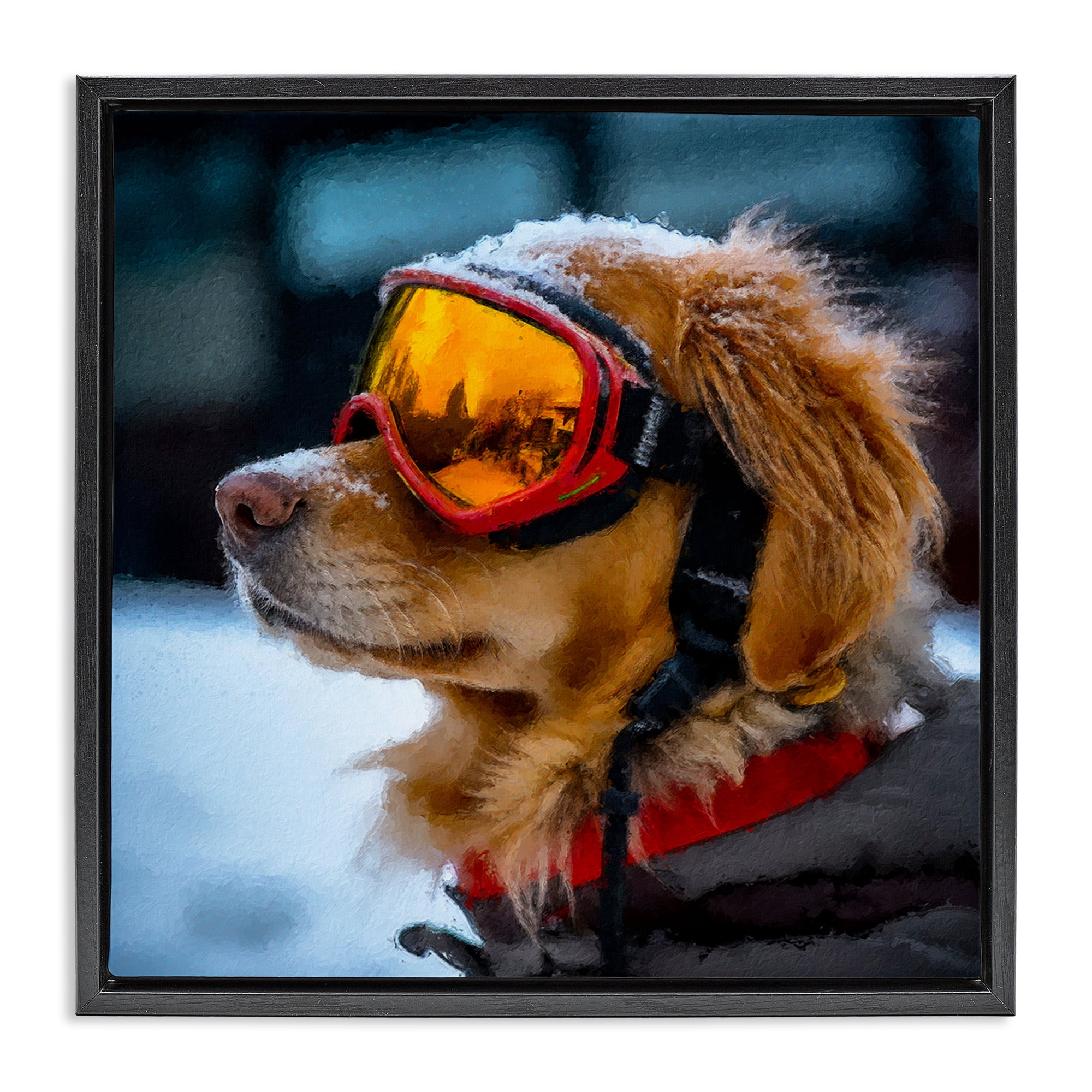 Stupell Industries Ski Goggles Dog Black Framed Floater Canvas Wall Art, design by Sean Parnell