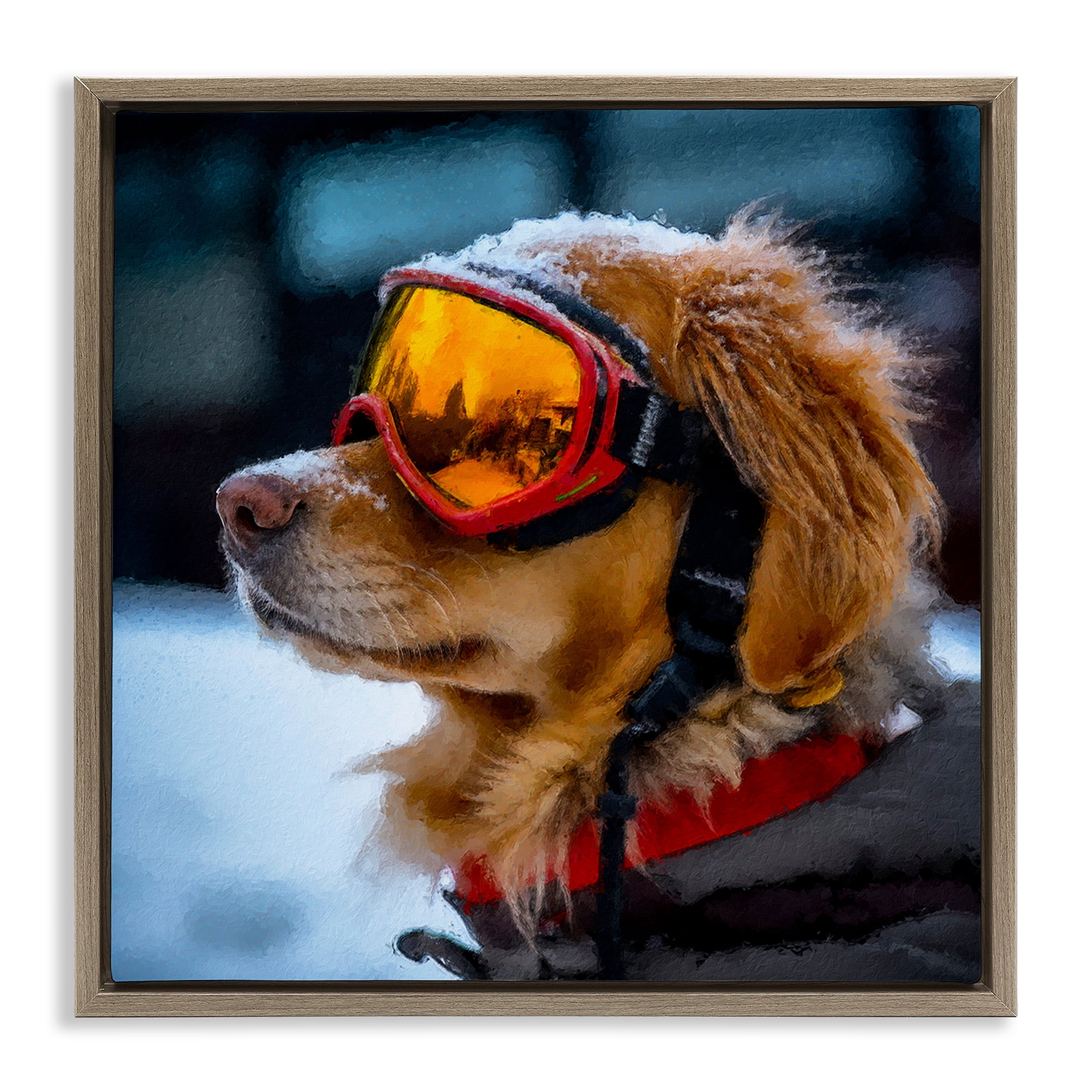 Stupell Industries Ski Goggles Dog Brown Framed Floater Canvas Wall Art, design by Sean Parnell