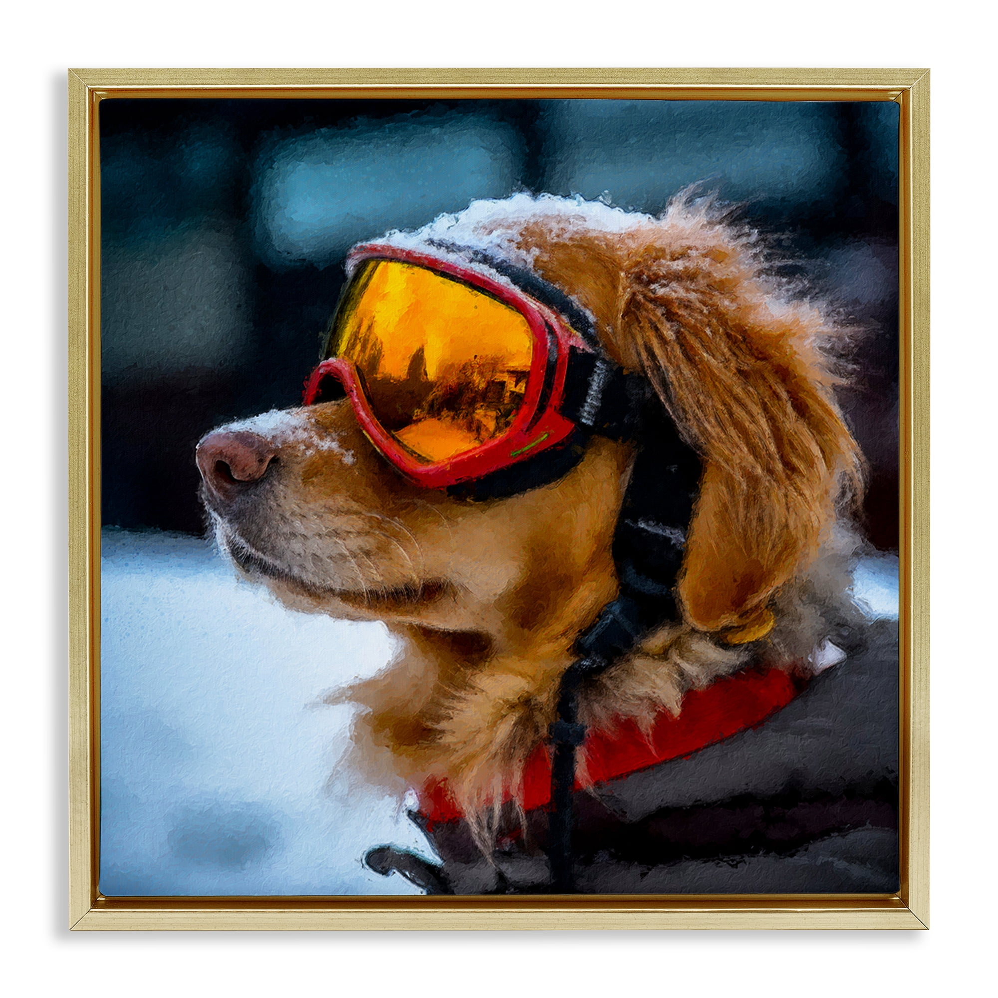 Stupell Industries Ski Goggles Dog Gold Framed Floater Canvas Wall Art, design by Sean Parnell