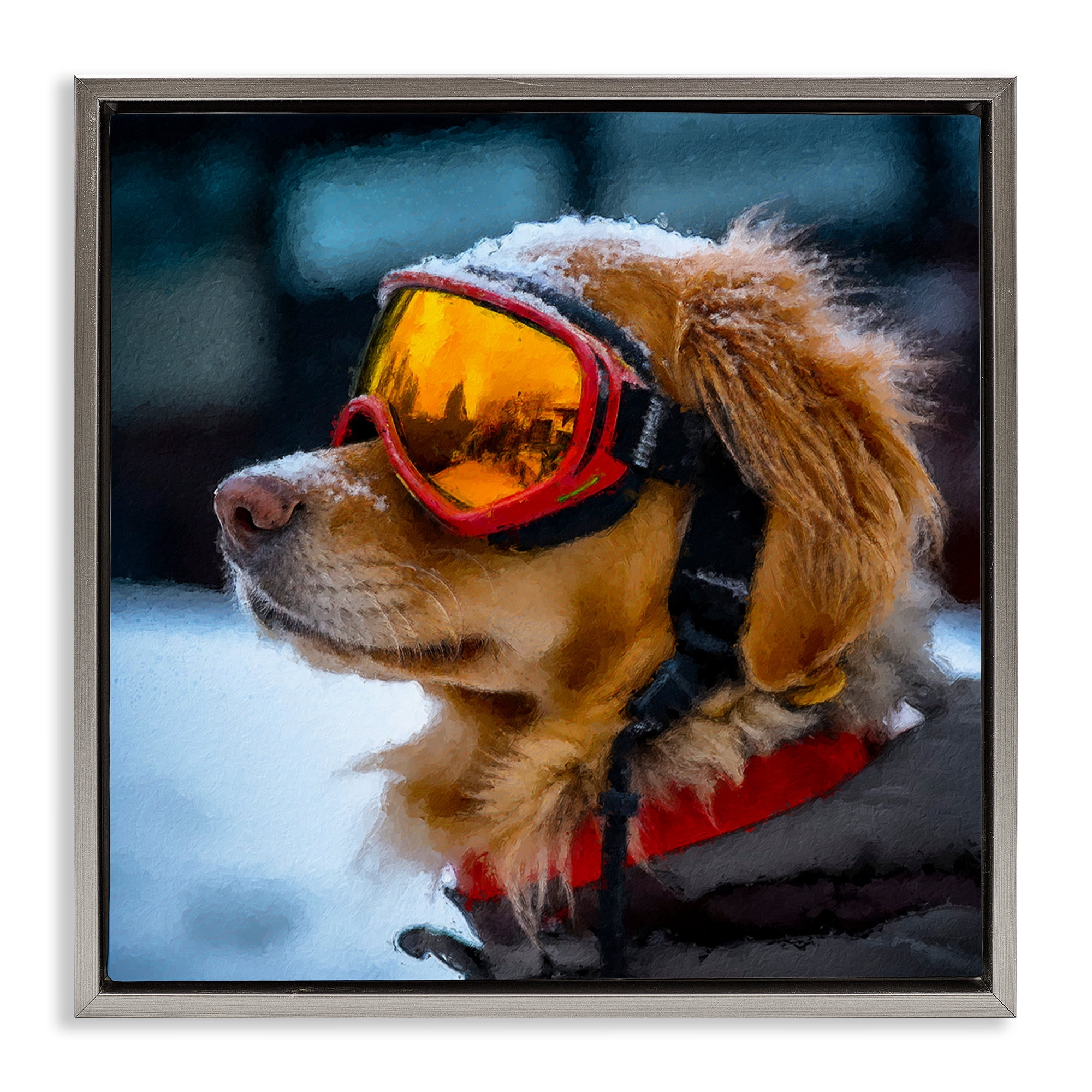 Stupell Industries Ski Goggles Dog Gray Framed Floater Canvas Wall Art, design by Sean Parnell
