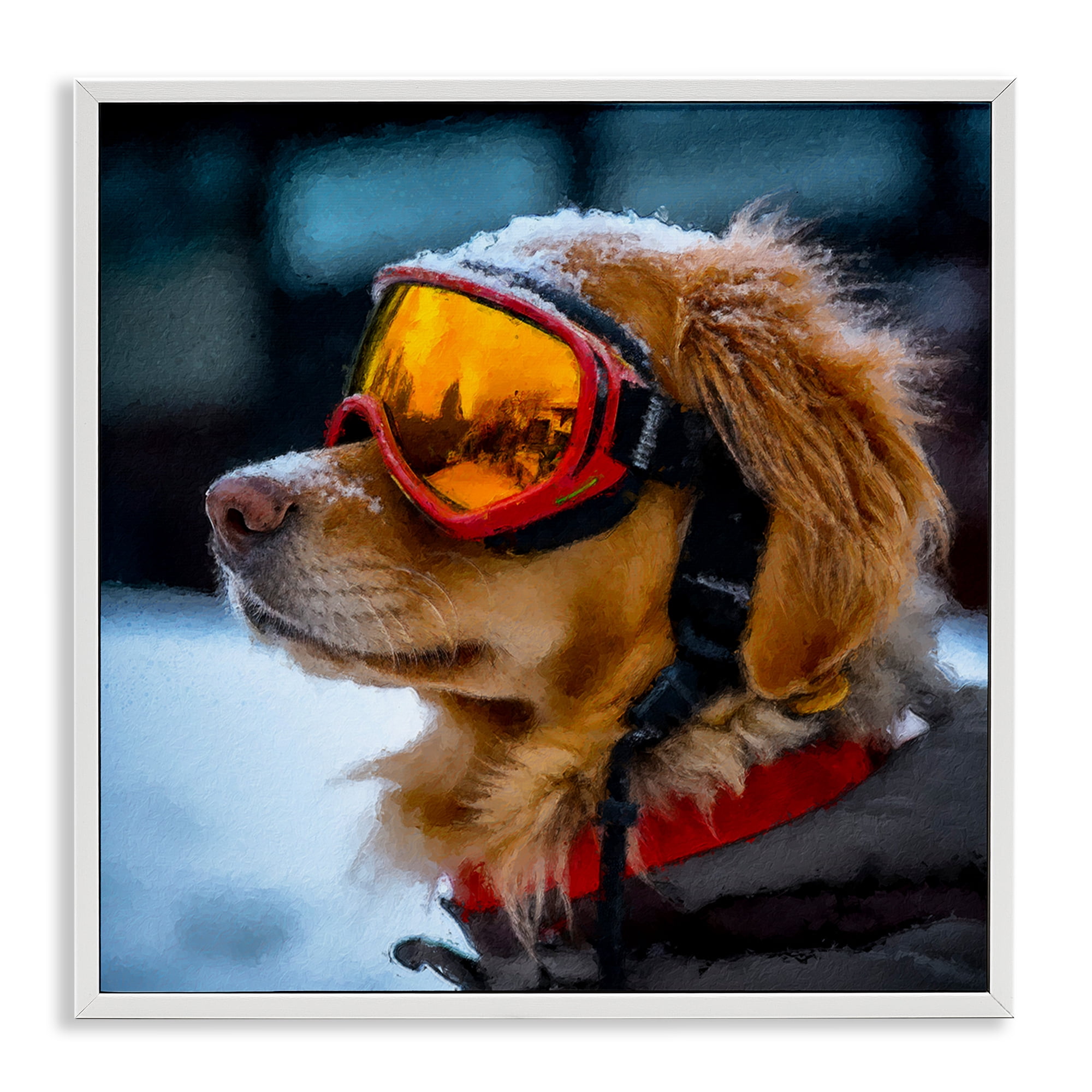 Stupell Industries Ski Goggles Dog White Framed Giclee Art, design by Sean Parnell
