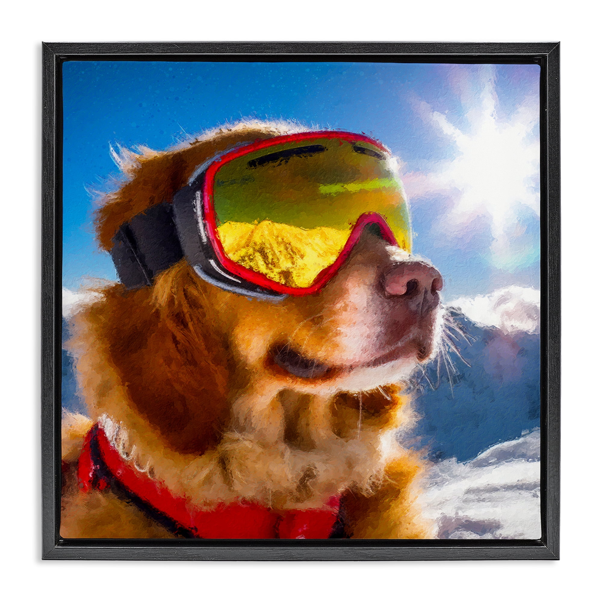Stupell Industries Ski Goggles Retriever Black Framed Floater Canvas Wall Art, design by Sean Parnell
