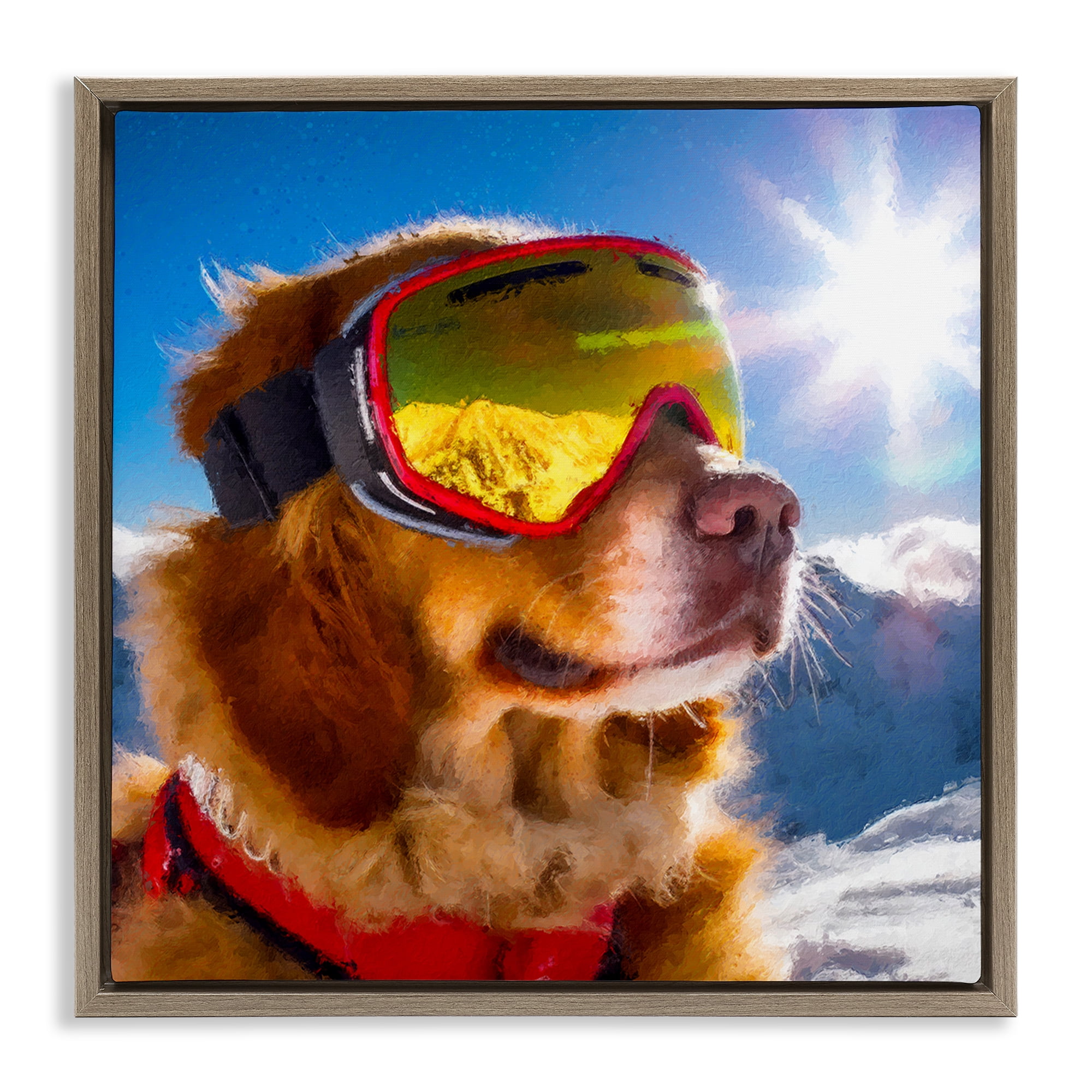 Stupell Industries Ski Goggles Retriever Brown Framed Floater Canvas Wall Art, design by Sean Parnell