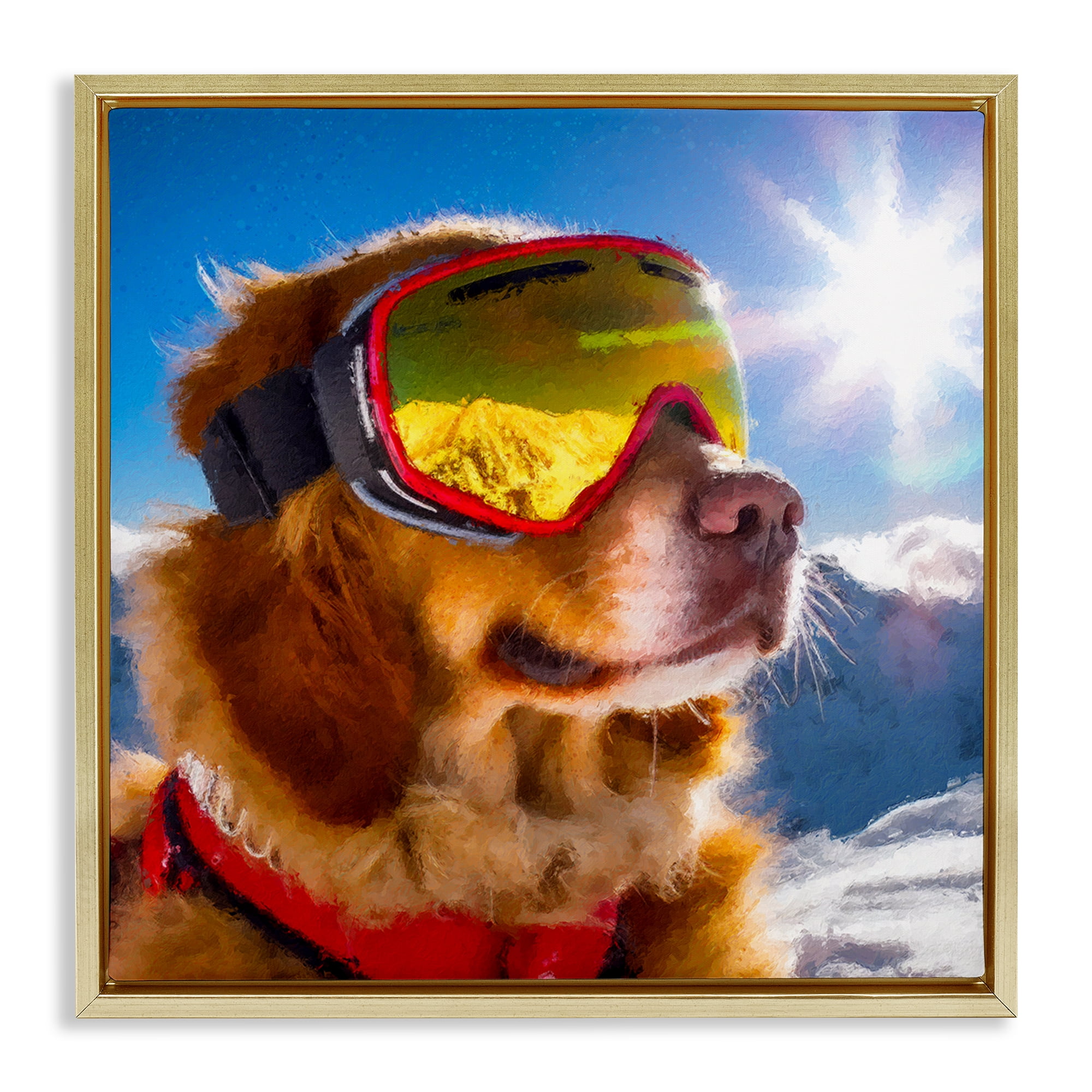 Stupell Industries Ski Goggles Retriever Gold Framed Floater Canvas Wall Art, design by Sean Parnell