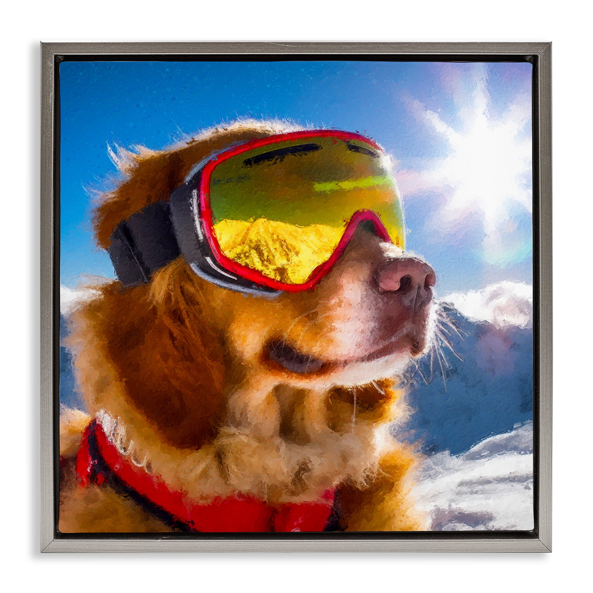 Stupell Industries Ski Goggles Retriever Gray Framed Floater Canvas Wall Art, design by Sean Parnell