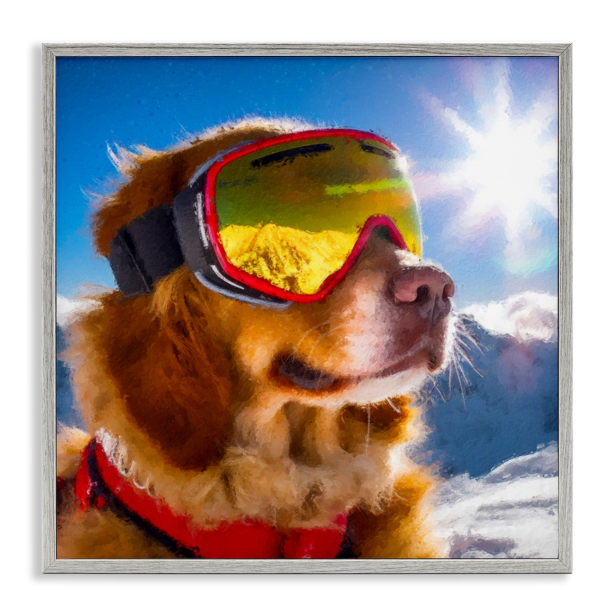 Stupell Industries Ski Goggles Retriever Gray Framed Giclee Art, design by Sean Parnell