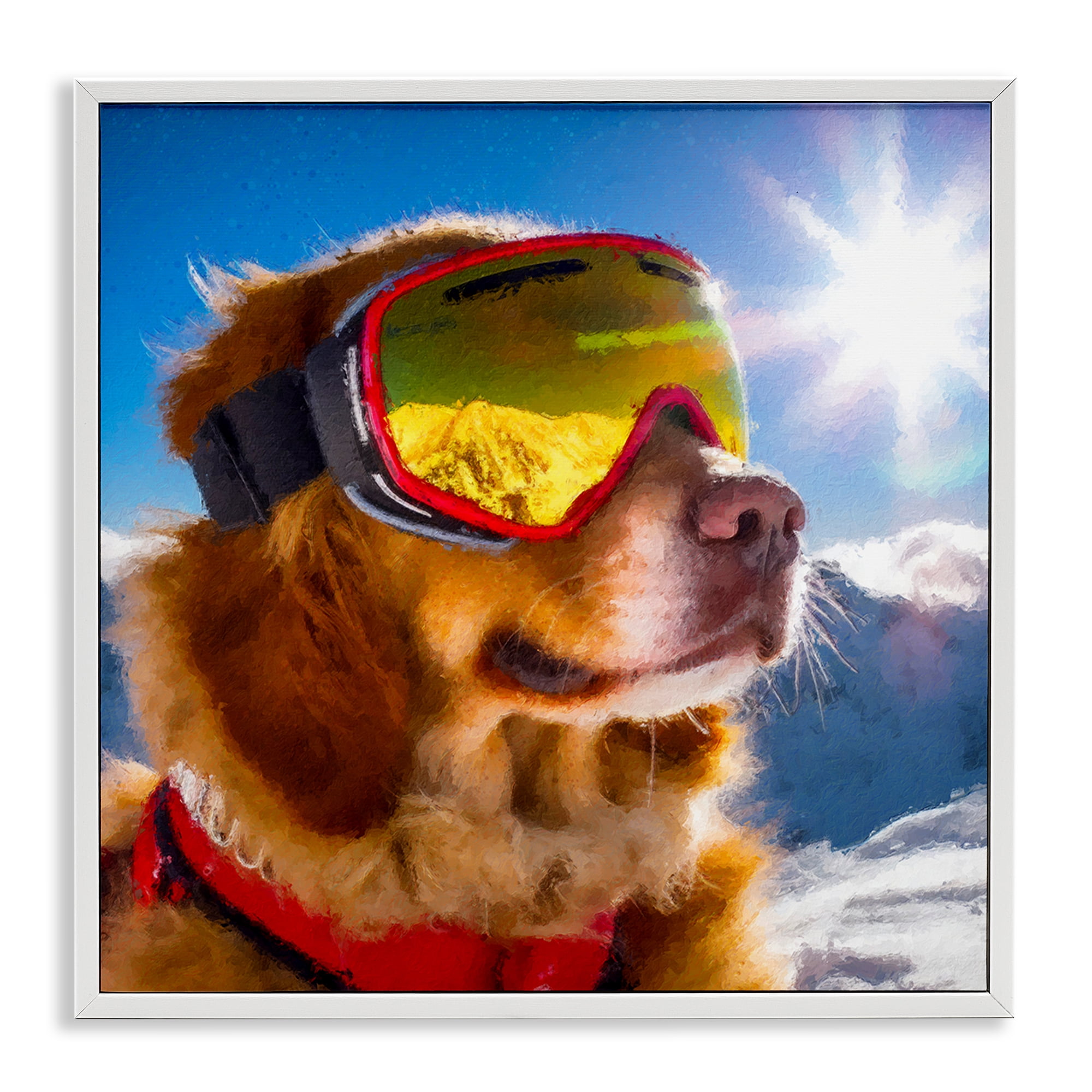 Stupell Industries Ski Goggles Retriever White Framed Giclee Art, design by Sean Parnell