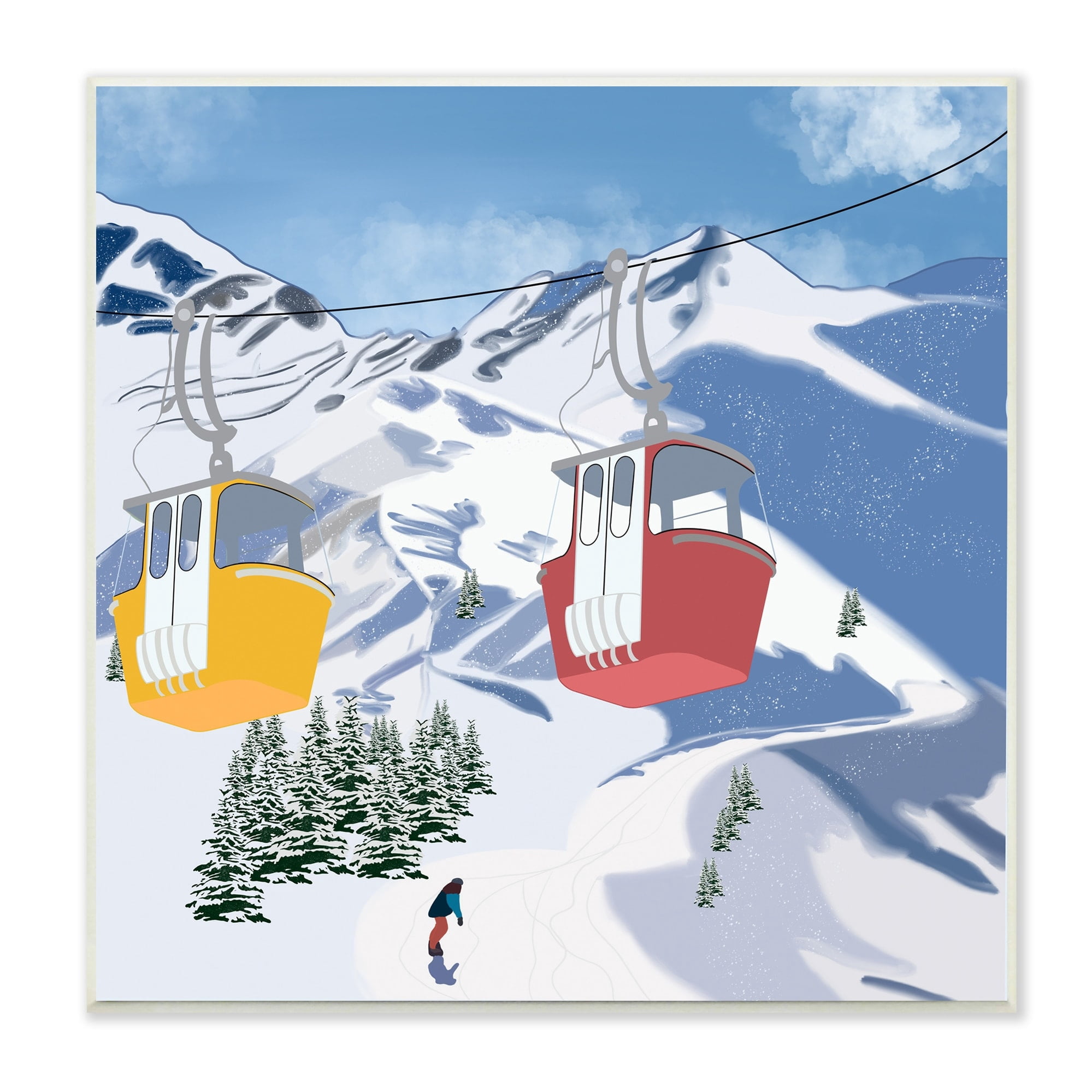 Stupell Industries Ski Life Shuttle Snowy Mountain Landscape Snowboard Athlete, 12 x 12, Design by Ashley Singleton