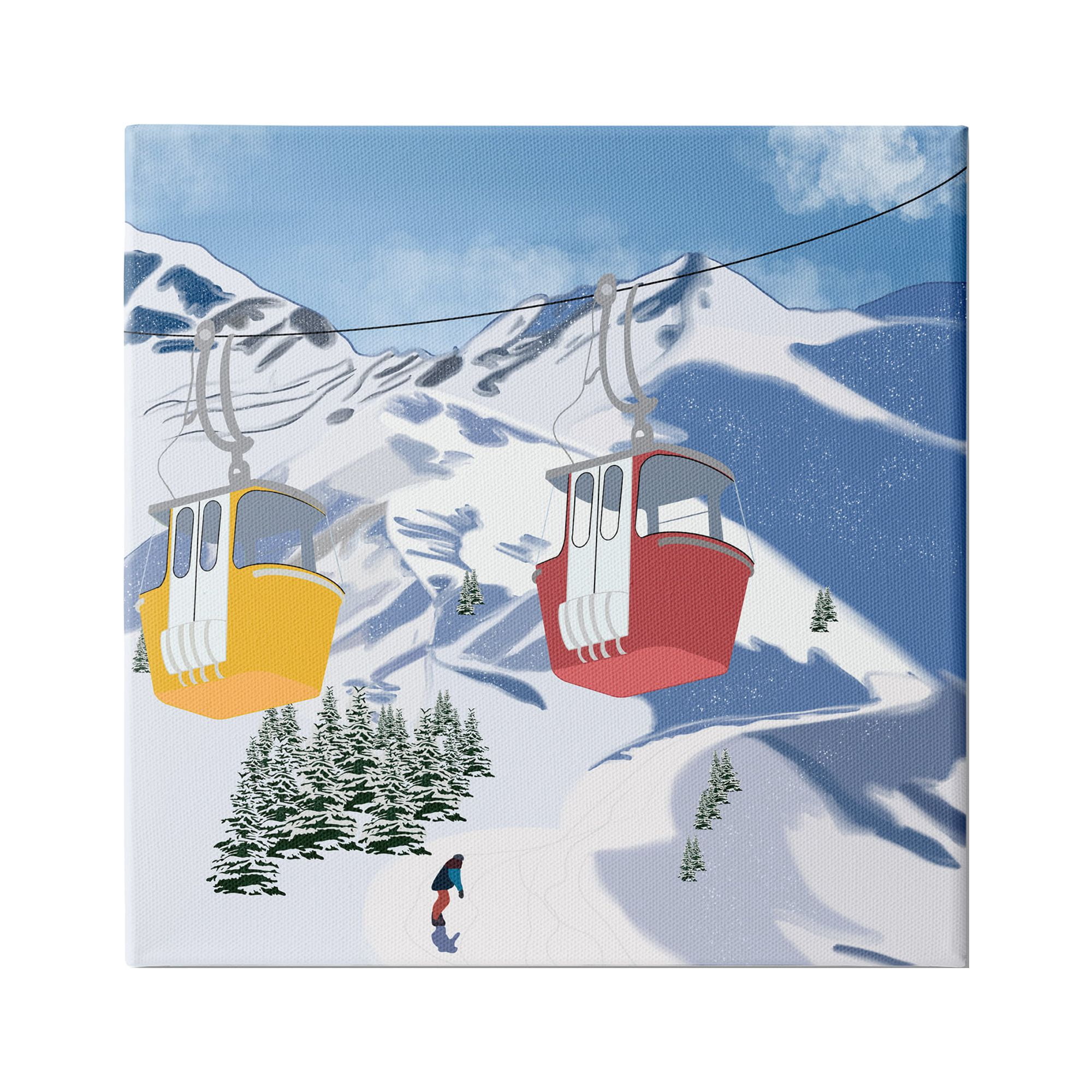Stupell Industries Ski Life Shuttle Snowy Mountain Landscape Snowboard Athlete, 30 x 30, Design by Ashley Singleton
