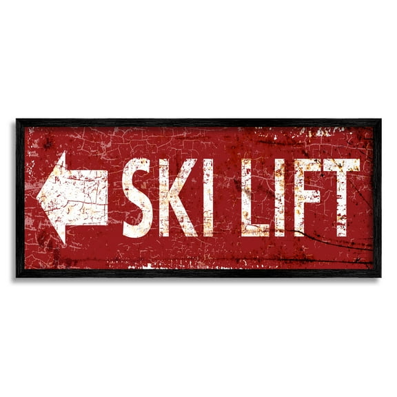 Stupell Industries Ski Lift Arrow Pointing Left Sports Painting Black Framed Art Print Wall Art, 24 x 10