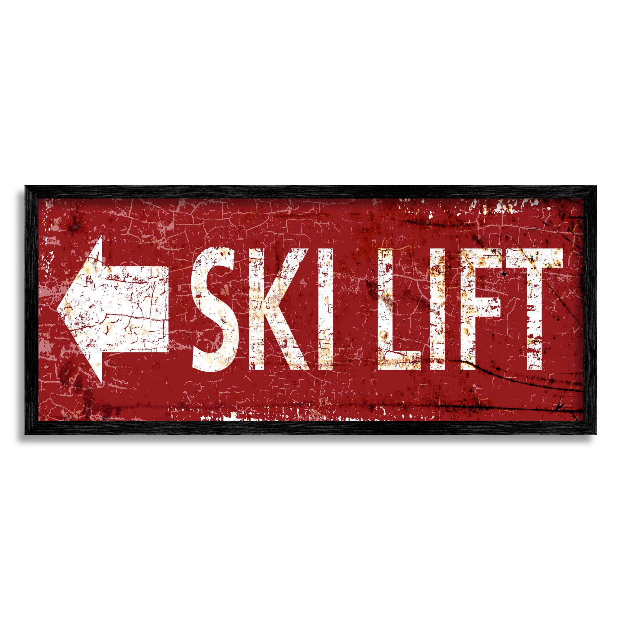 Stupell Industries Ski Lift Arrow Pointing Left Sports Painting Black Framed Art Print Wall Art, 30 x 13