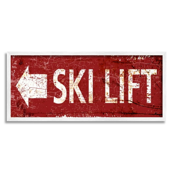 Stupell Industries Ski Lift Arrow Pointing Left Sports Painting White Framed Art Print Wall Art, 24 x 10