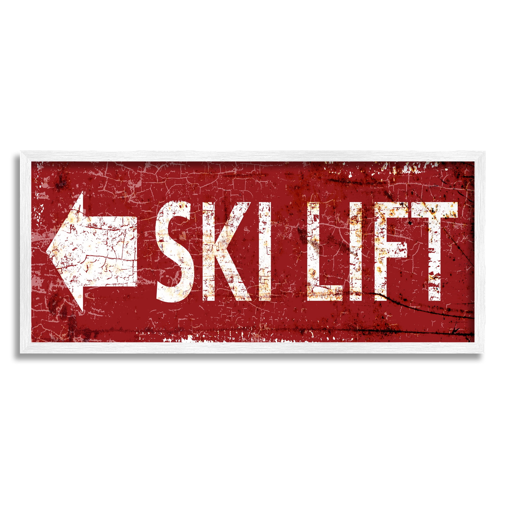 Stupell Industries Ski Lift Arrow Pointing Left Sports Painting White Framed Art Print Wall Art, 30 x 13