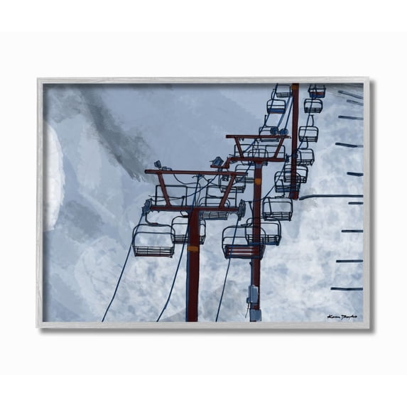 Stupell Industries Ski Lift Blue Sky Painting Drawings Gray Framed Art Print Wall Art, 11x14, by Karen Dreyfus