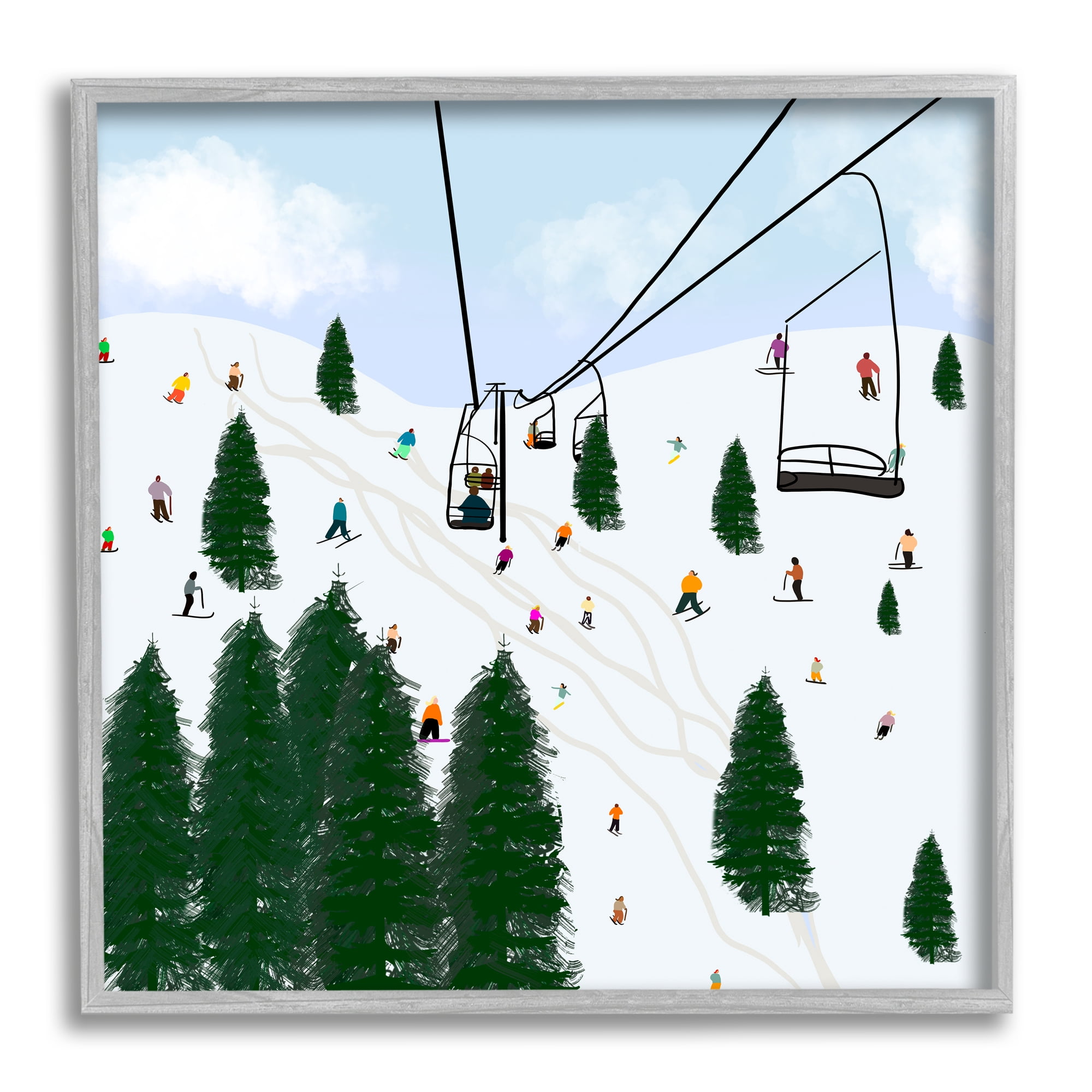 Stupell Industries Ski Lift Mountain Landscape Busy Slopes Winter Athletes, 17 x 17, Design by Ashley Singleton