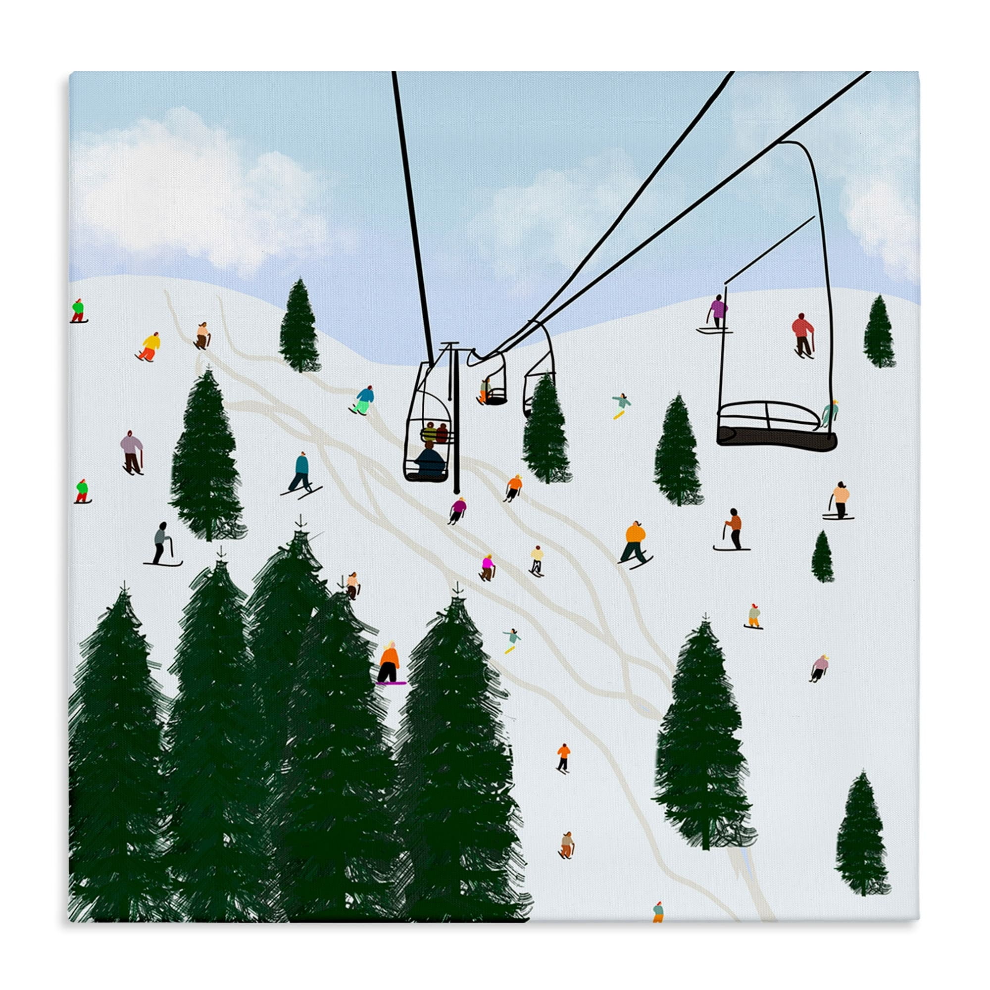 Stupell Industries Ski Lift Mountain Landscape Busy Slopes Winter Athletes, 36 x 36, Design by Ashley Singleton