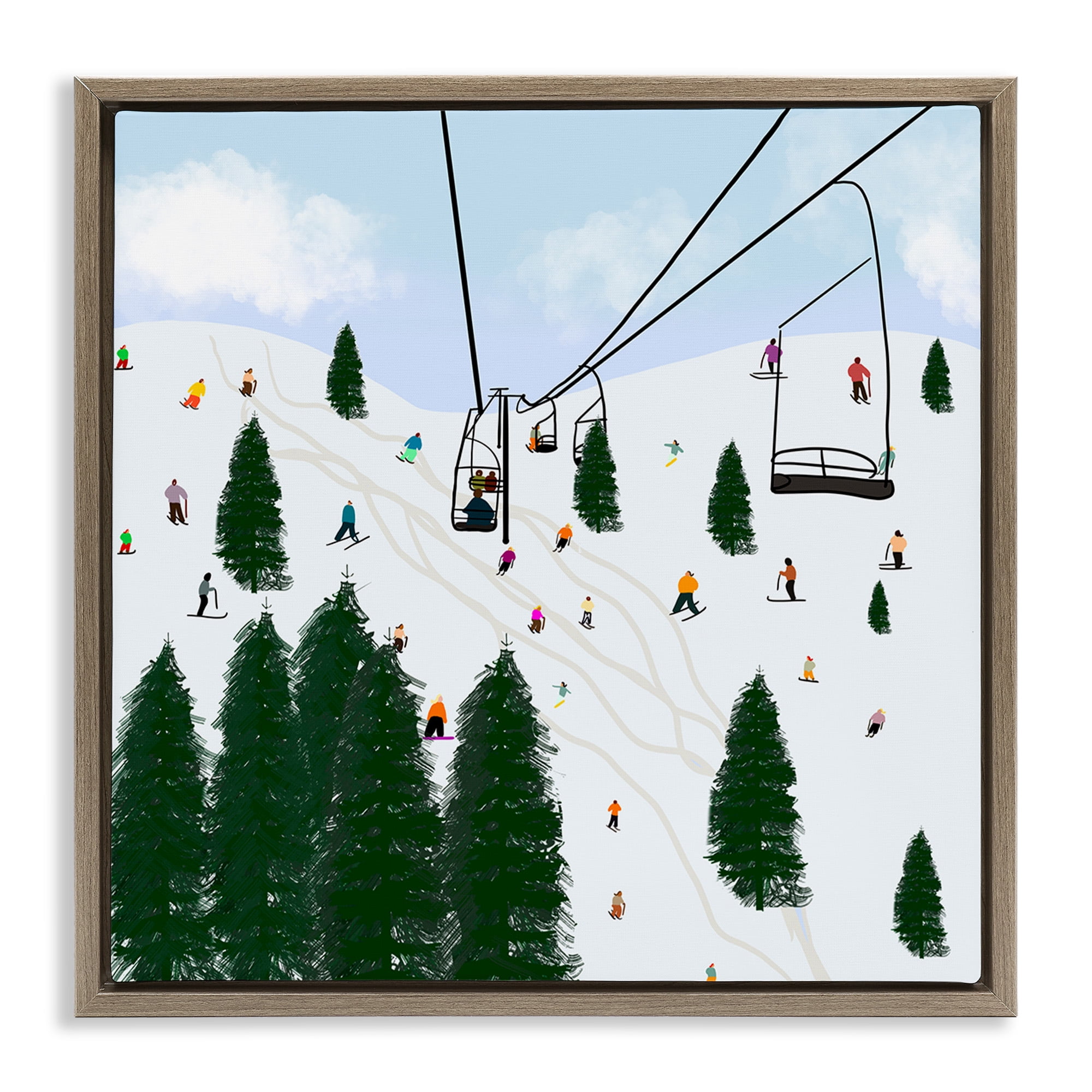 Stupell Industries Ski Lift Mountain Landscape Landscape Painting Brown Floater Framed Canvas Art Print Wall Art, 18 x 18