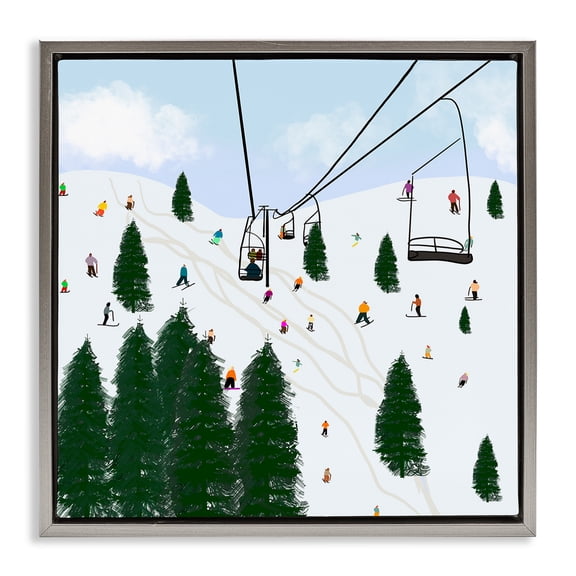 Stupell Industries Ski Lift Mountain Landscape Landscape Painting Gray Floater Framed Canvas Art Print Wall Art, 18 x 18
