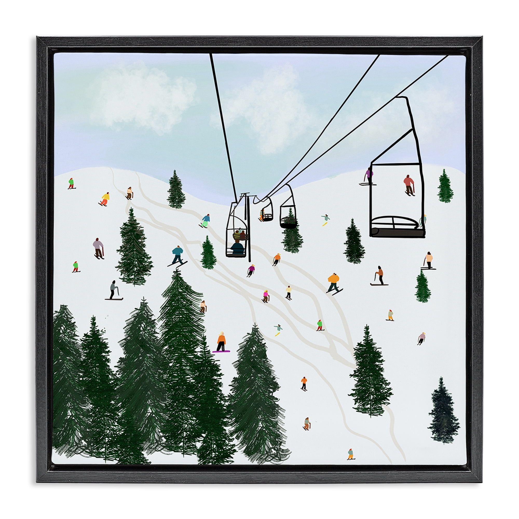 Stupell Industries Ski Lift & Slopes Landscape & Nature Painting Black Floater Framed Canvas Art Print Wall Art, 25 x 25