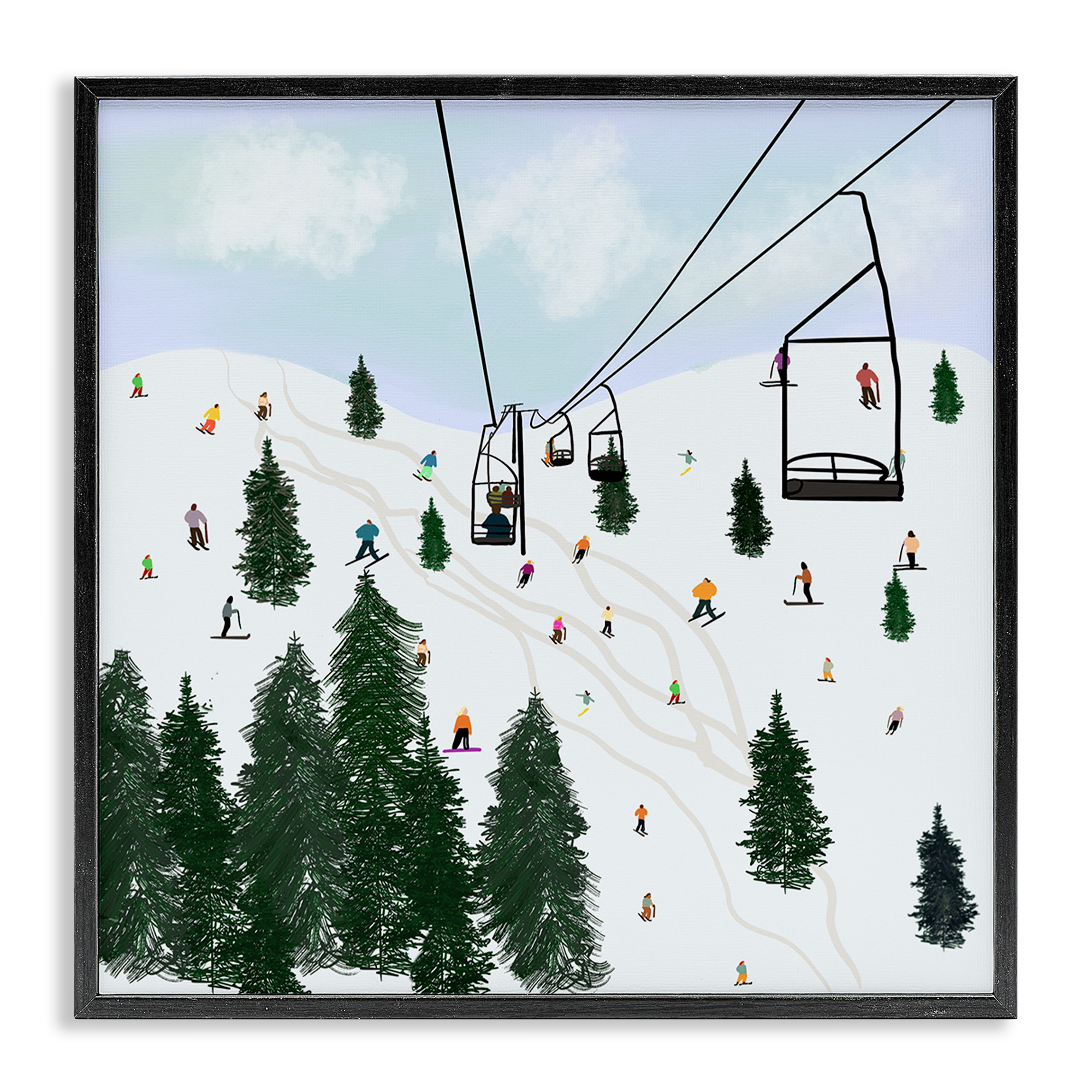 Stupell Industries Ski Lift & Slopes Landscape & Nature Painting Black Framed Art Print Wall Art, 12 x 12