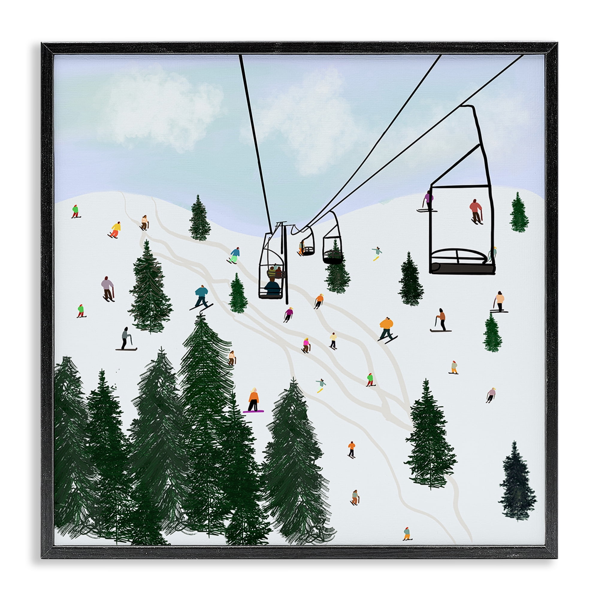Stupell Industries Ski Lift & Slopes Landscape & Nature Painting Black Framed Art Print Wall Art, 24 x 24