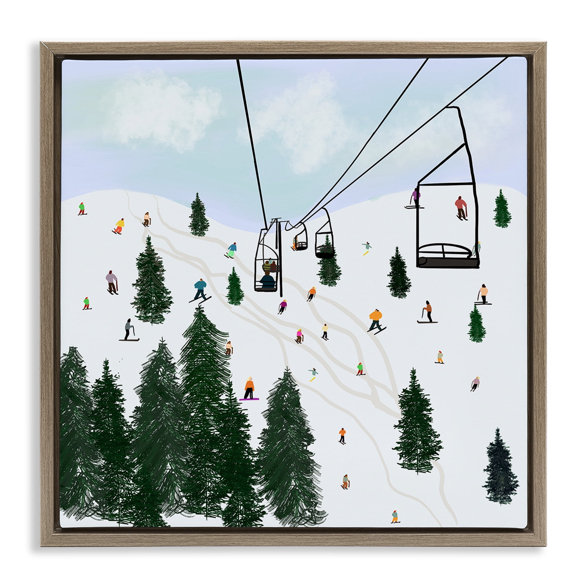 Stupell Industries Ski Lift & Slopes Landscape & Nature Painting Brown Floater Framed Canvas Art Print Wall Art, 25 x 25