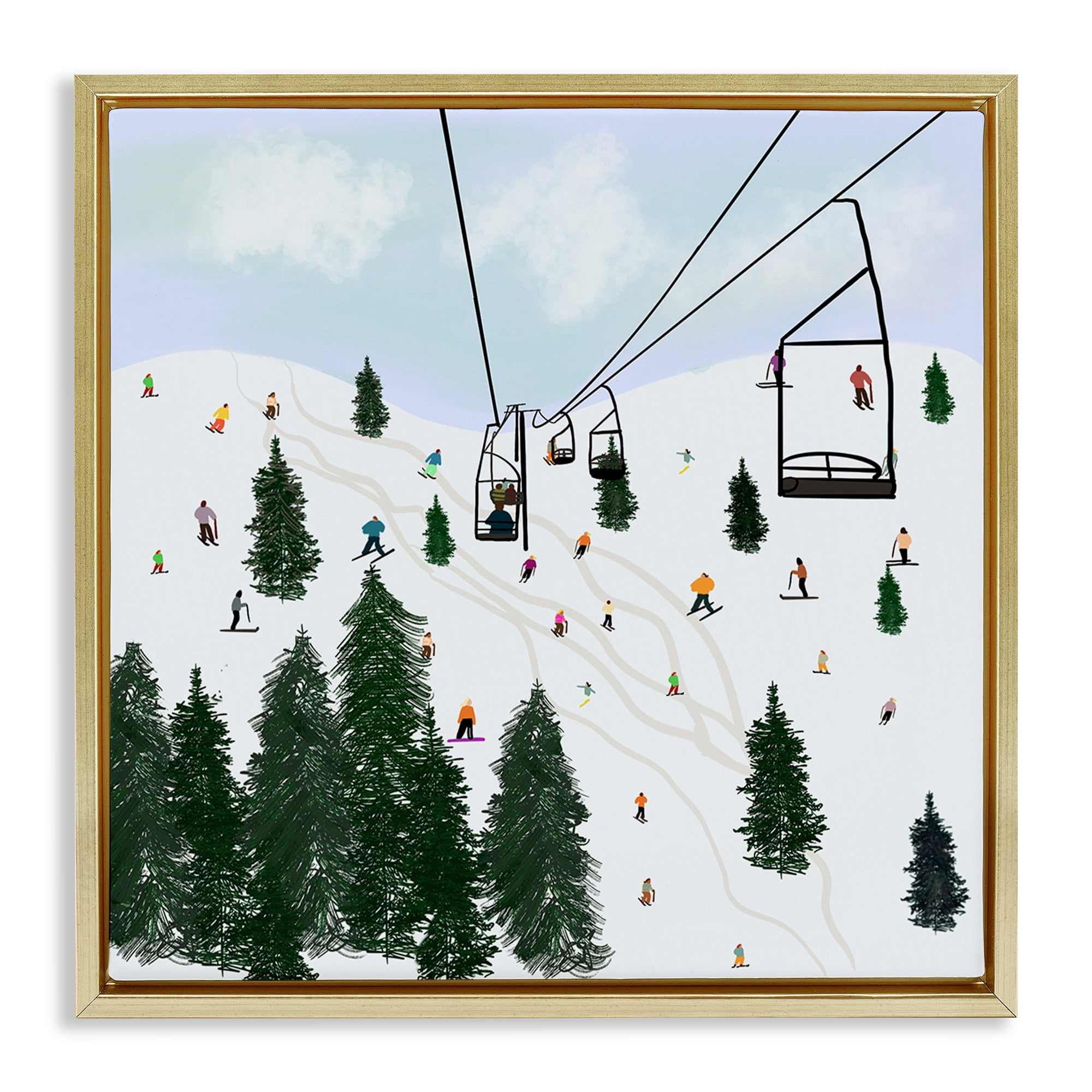 Stupell Industries Ski Lift & Slopes Landscape & Nature Painting Gold Floater Framed Canvas Art Print Wall Art, 25 x 25