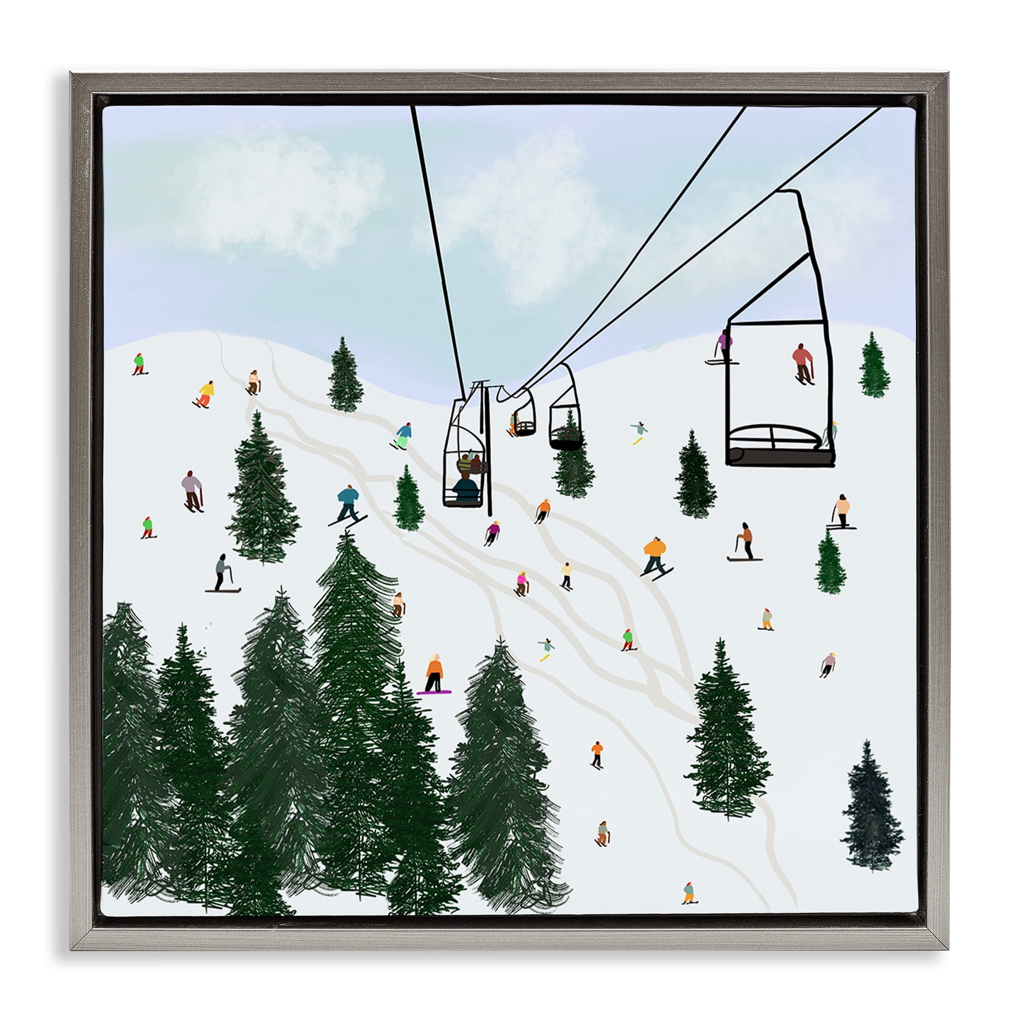 Stupell Industries Ski Lift & Slopes Landscape & Nature Painting Gray Floater Framed Canvas Art Print Wall Art, 25 x 25