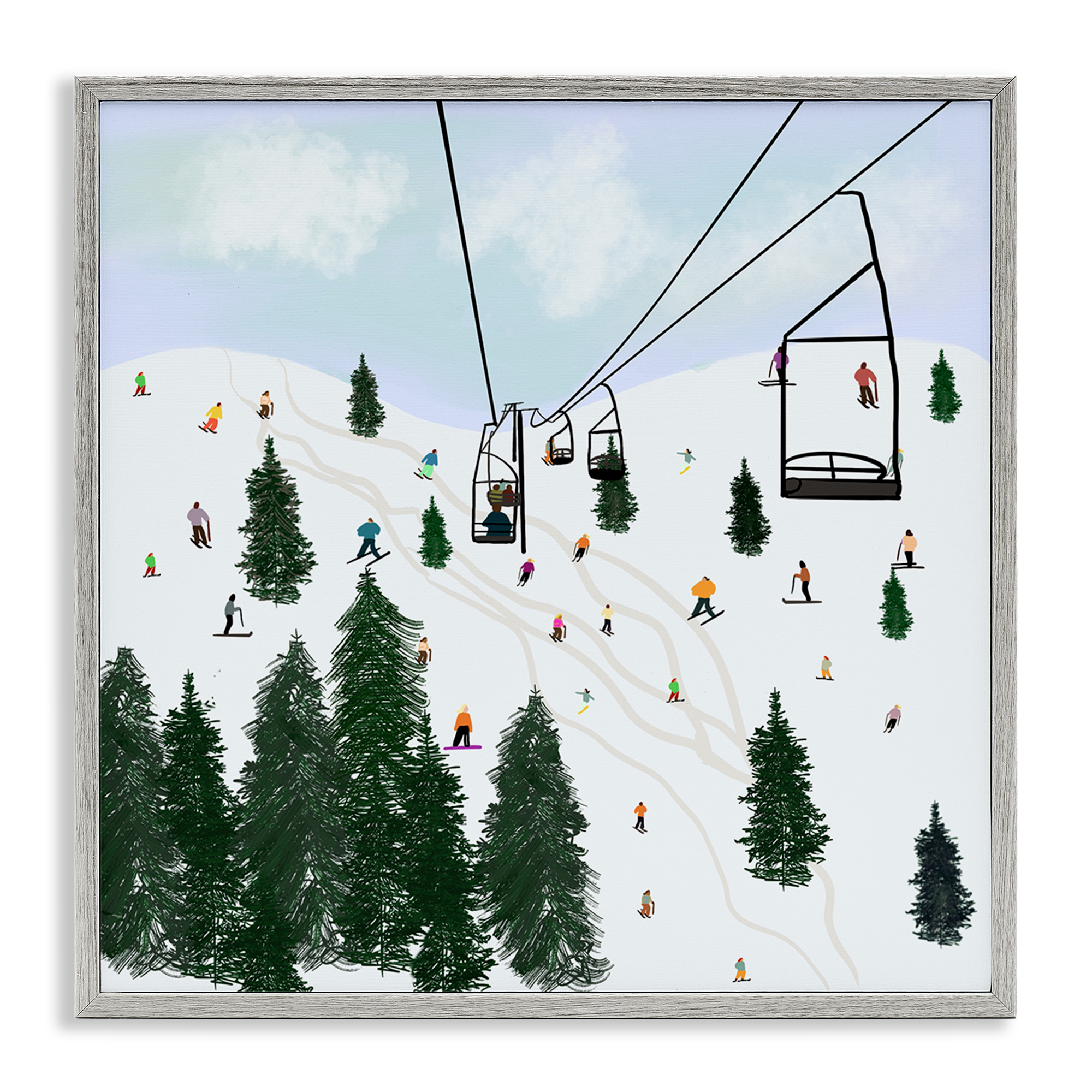 Stupell Industries Ski Lift & Slopes Landscape & Nature Painting Gray Framed Art Print Wall Art, 17 x 17