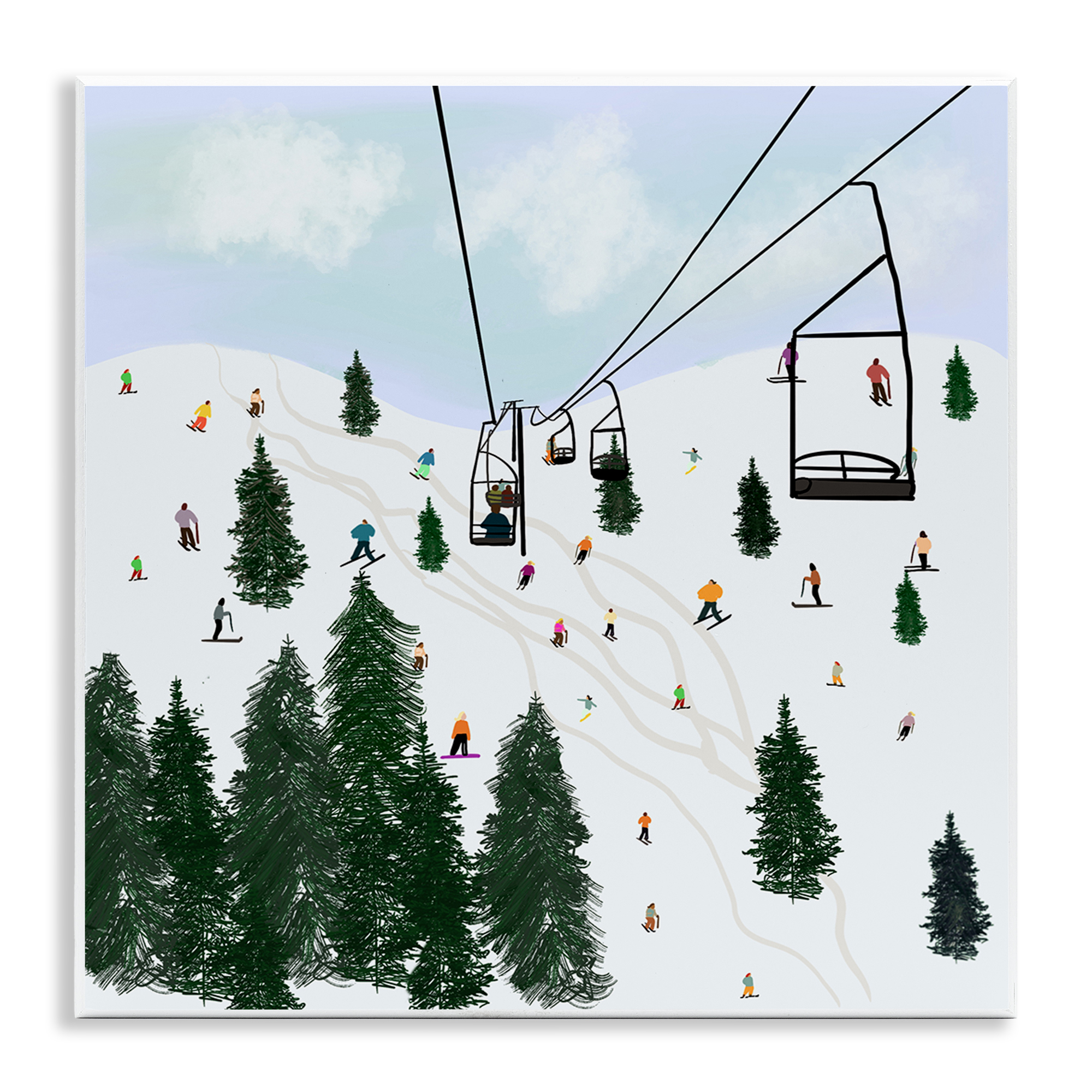 Stupell Industries Ski Lift & Slopes Landscape & Nature Painting Unframed Art Print Wall Art, 12 x 12
