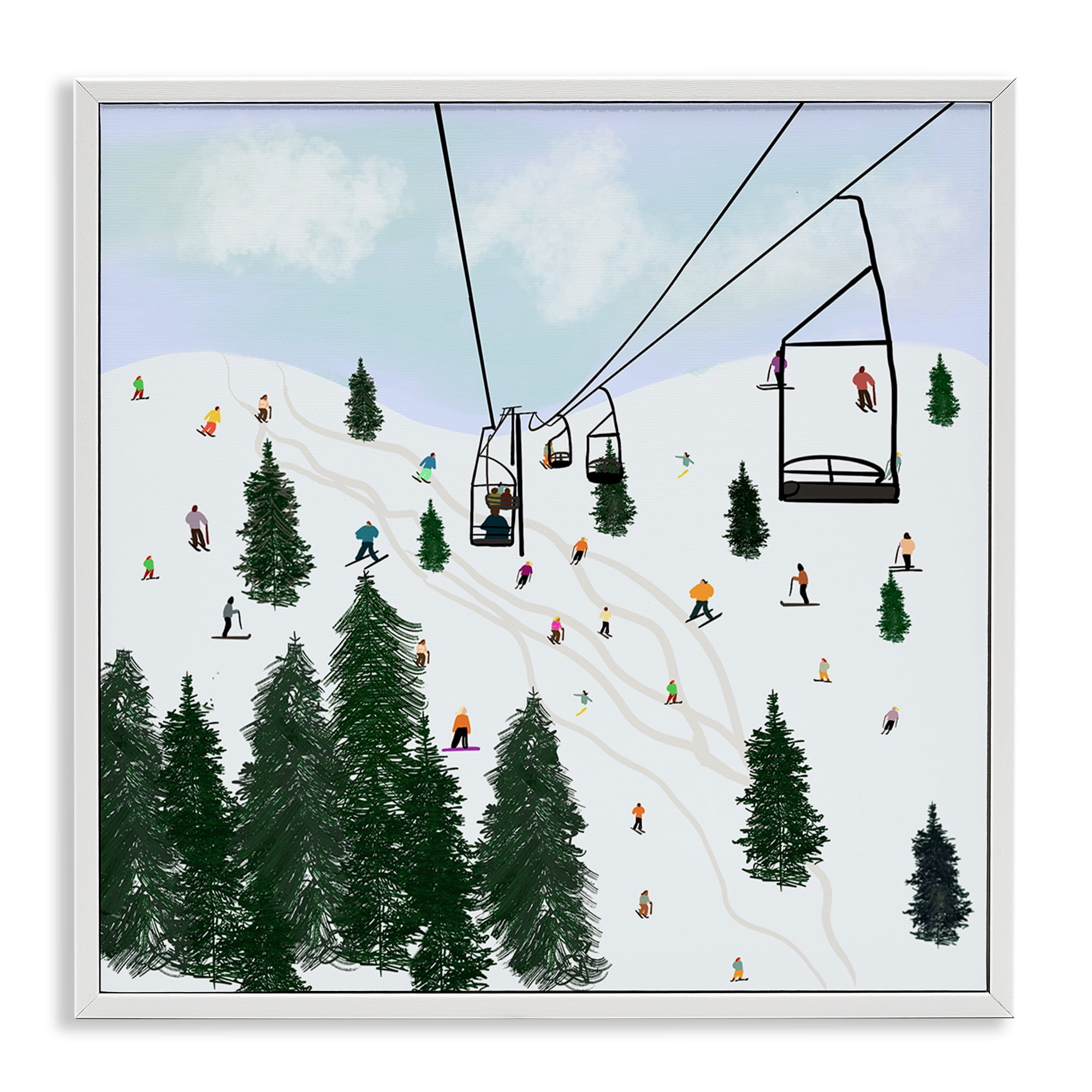 Stupell Industries Ski Lift & Slopes Landscape & Nature Painting White Framed Art Print Wall Art, 24 x 24