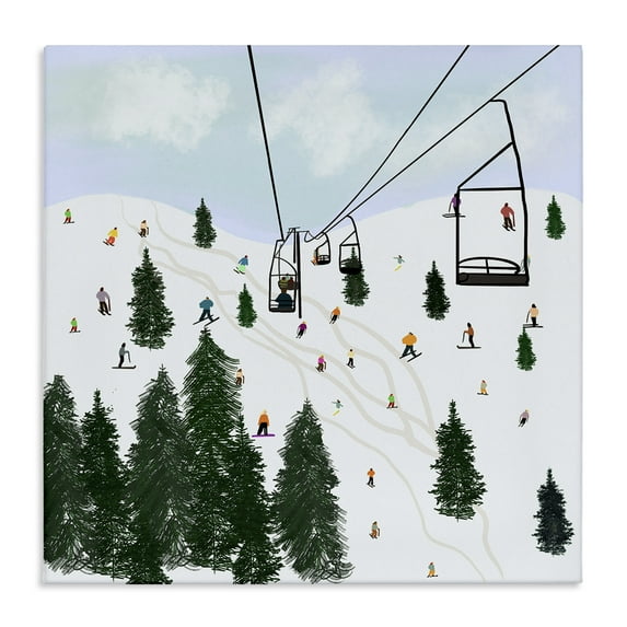 Stupell Industries Ski Lift & Slopes Landscape & Nature Painting Wrapped Canvas Art Print Wall Art, 17 x 17