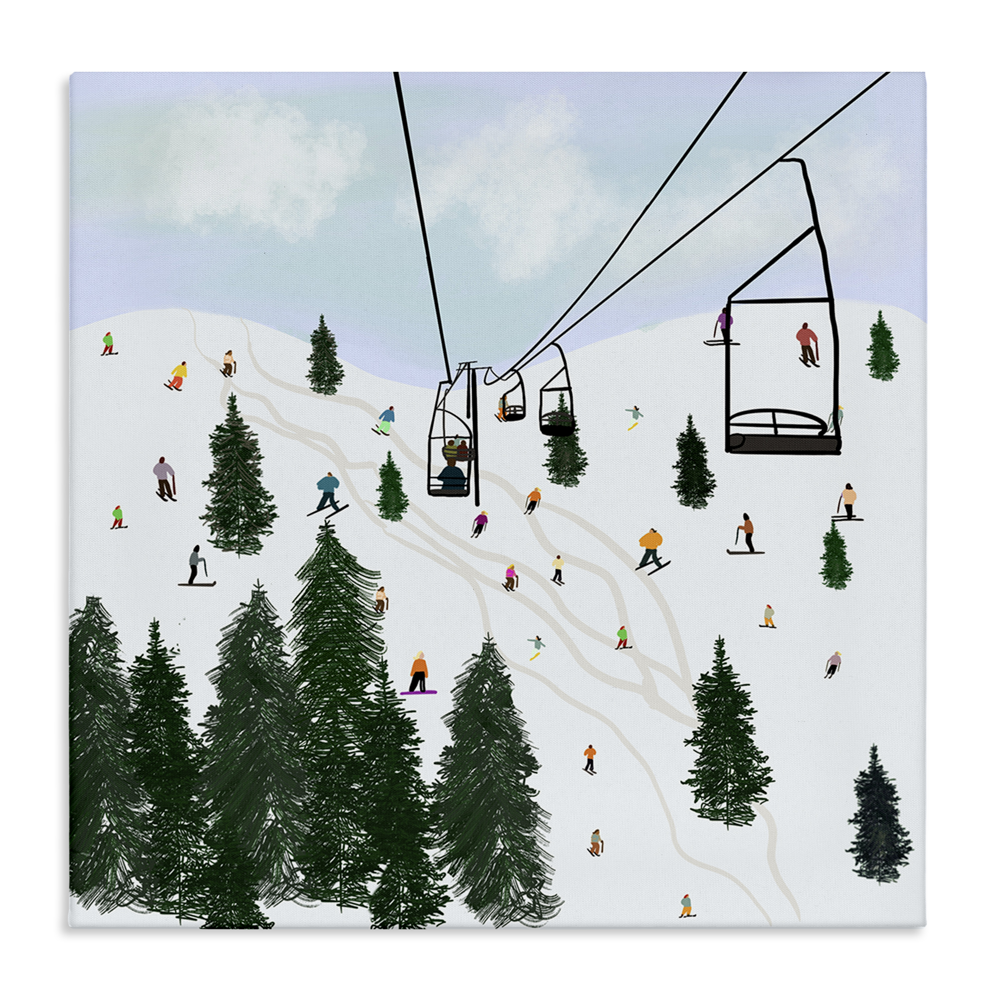 Stupell Industries Ski Lift & Slopes Landscape & Nature Painting Wrapped Canvas Art Print Wall Art, 30 x 30