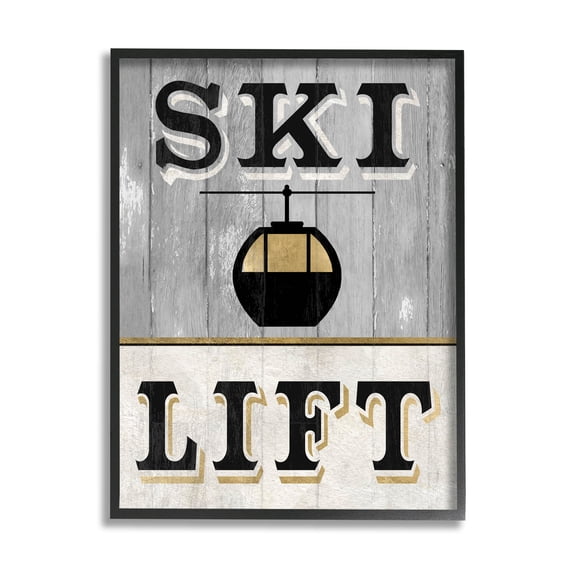 Stupell Industries Ski Lift Winter Sports Graphic Art Black Framed Art Print Wall Art, Design by Livi Finn
