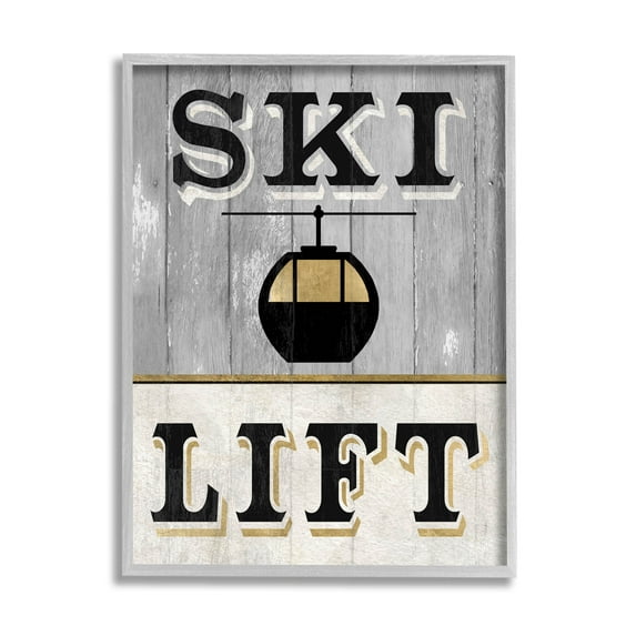 Stupell Industries Ski Lift Winter Sports Graphic Art Gray Framed Art Print Wall Art, Design by Livi Finn