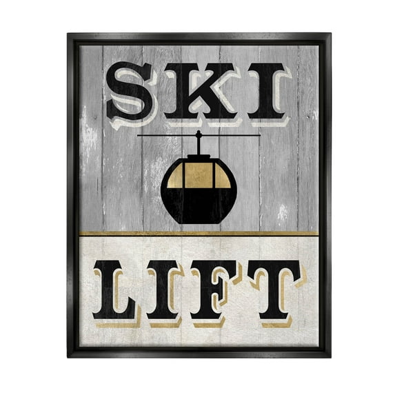 Stupell Industries Ski Lift Winter Sports Graphic Art Jet Black Floating Framed Canvas Print Wall Art, Design by Livi Finn