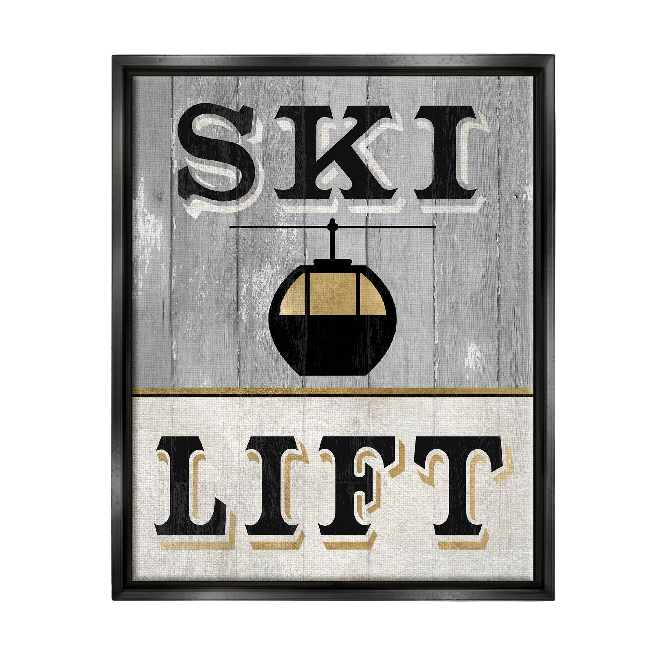 Stupell Industries Ski Lift Winter Sports Graphic Art Jet Black Floating Framed Canvas Print Wall Art, Design by Livi Finn